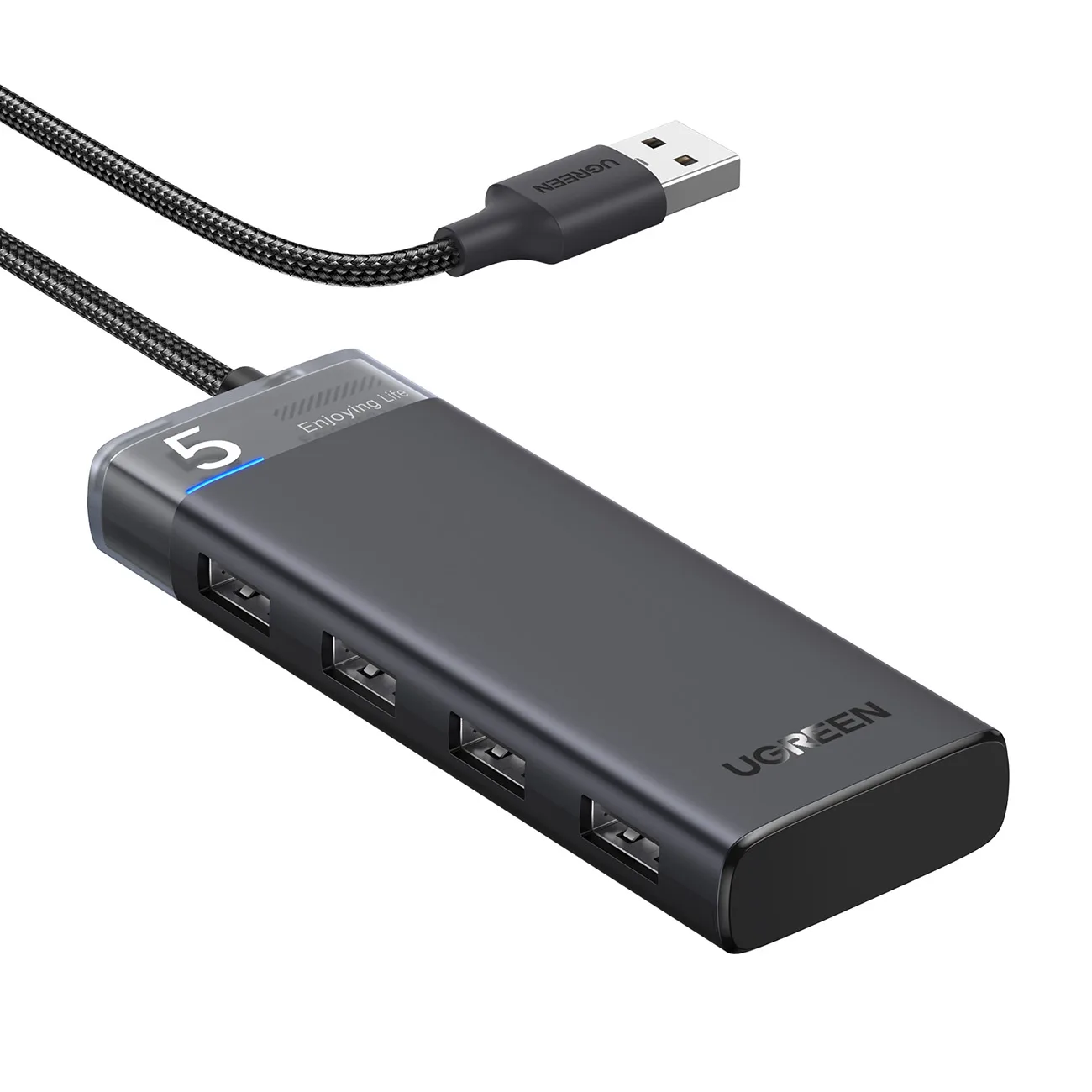 HUB adapter, 4x USB-A 3.0 portos elosztó USB-A tápkábellel, fekete 2