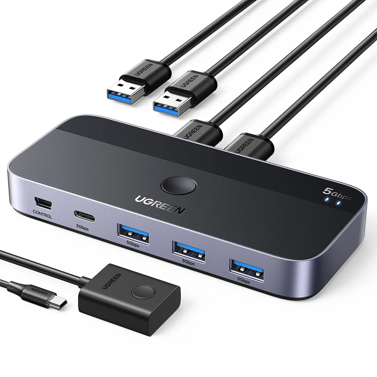 2-in-4 kapcsoló 2 számítógéphez, USB 3.0 + 2x USB-A kábel, fekete
