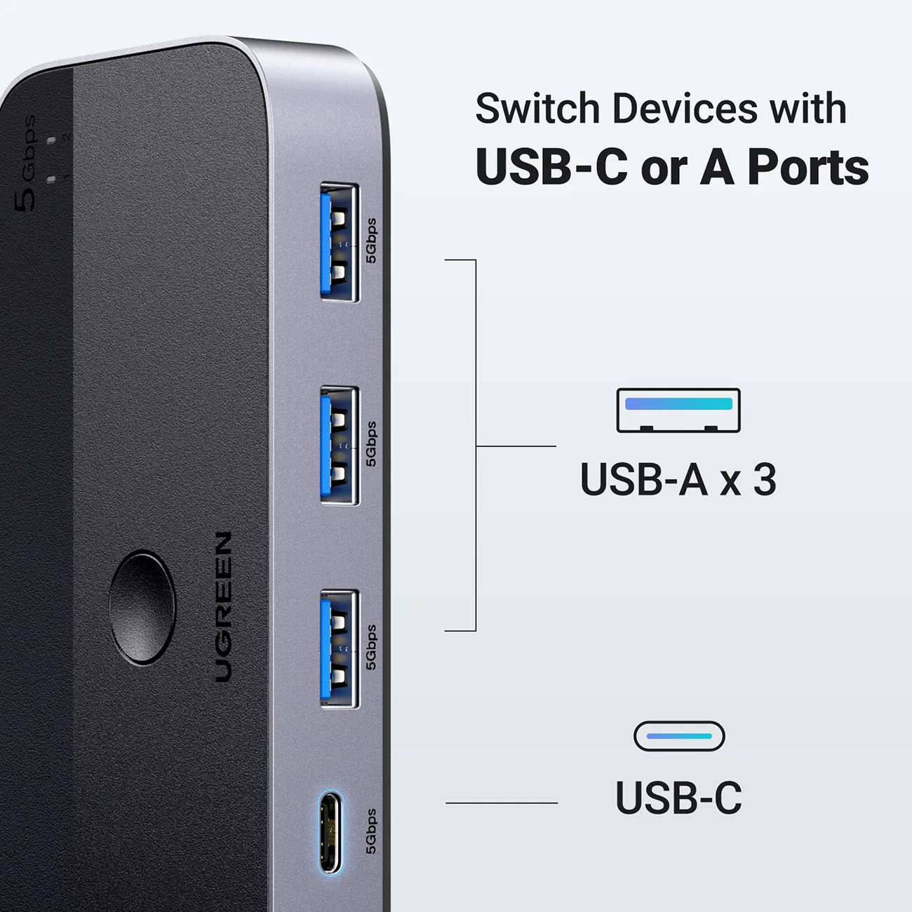 2-in-4 kapcsoló 2 számítógéphez, USB 3.0 + 2x USB-A kábel, fekete 3