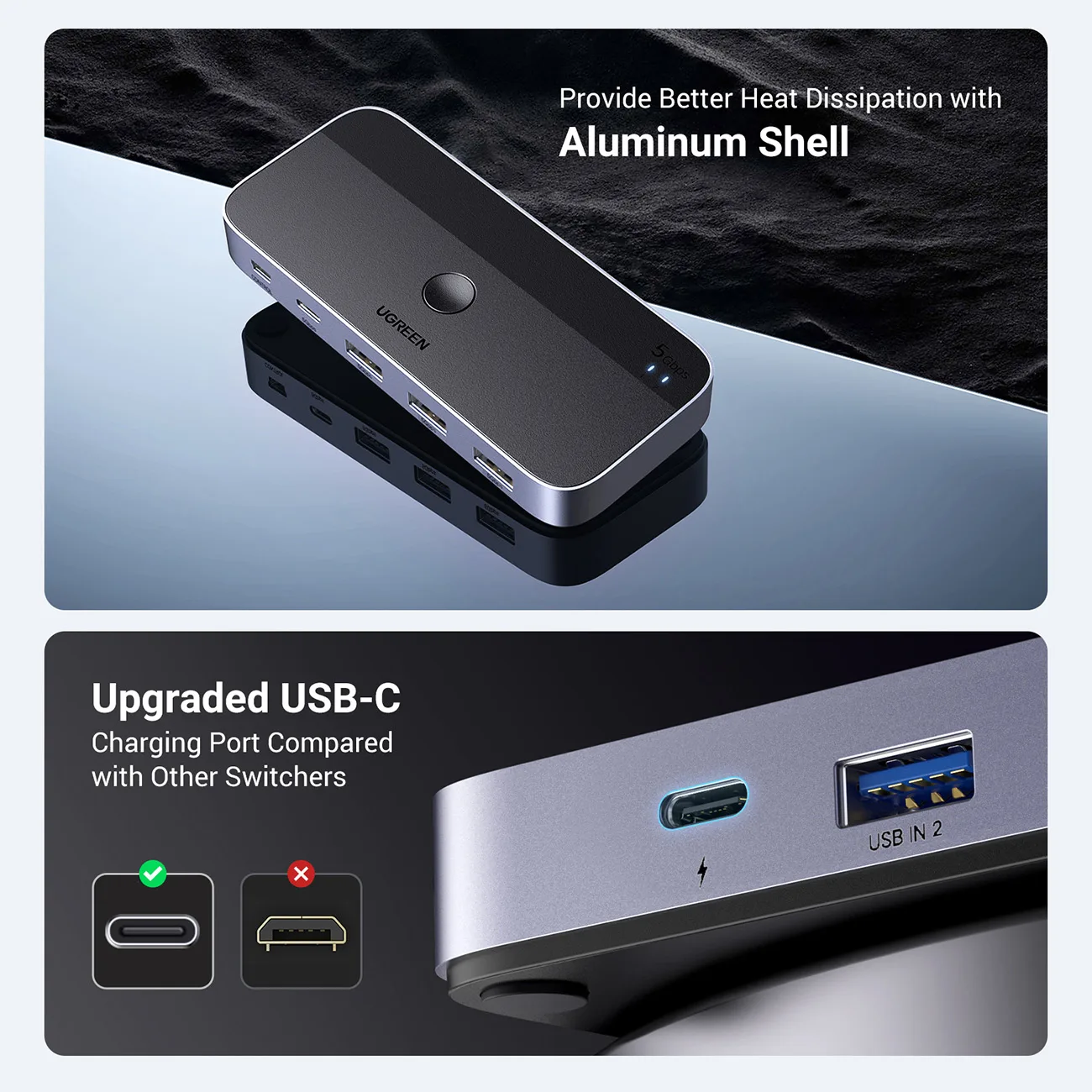 2-in-4 kapcsoló 2 számítógéphez, USB 3.0 + 2x USB-A kábel, fekete 4