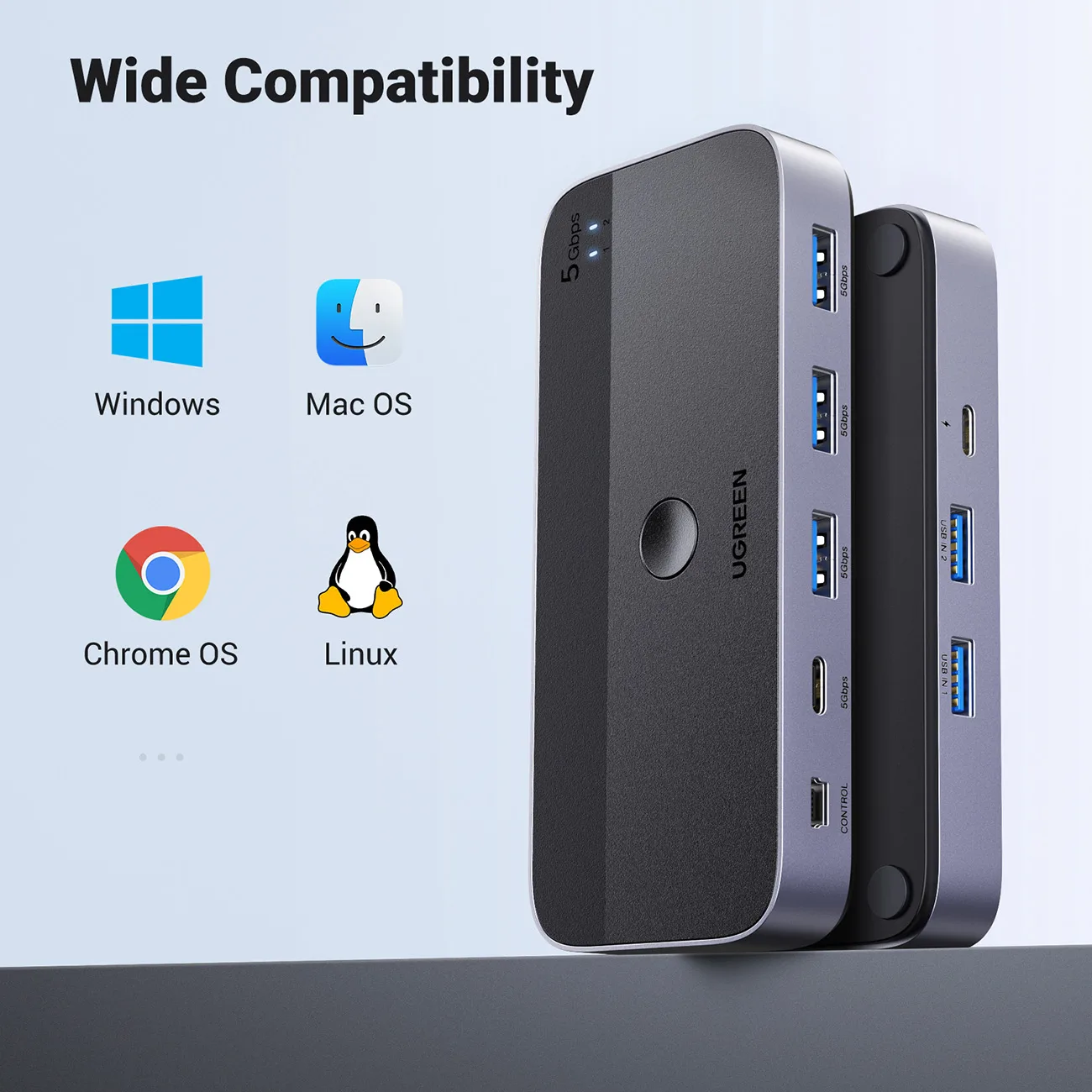 2-in-4 kapcsoló 2 számítógéphez, USB 3.0 + 2x USB-A kábel, fekete 5