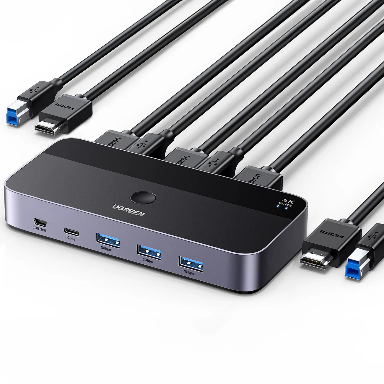 2-in-1 HDMI / USB-A / USB-B / USB-C / microUSB kapcsoló, fekete