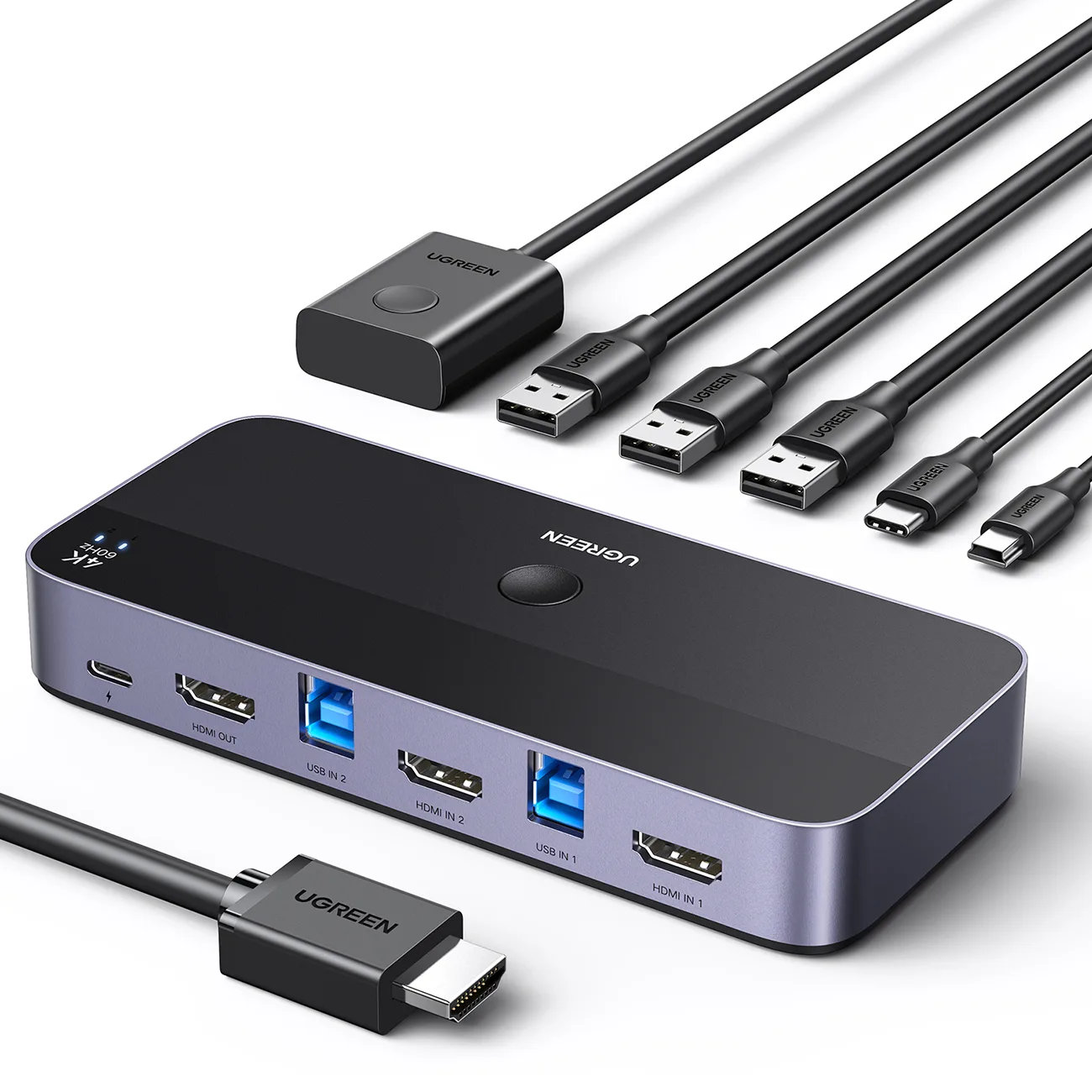 2-in-1 HDMI / USB-A / USB-B / USB-C / microUSB kapcsoló, fekete 2