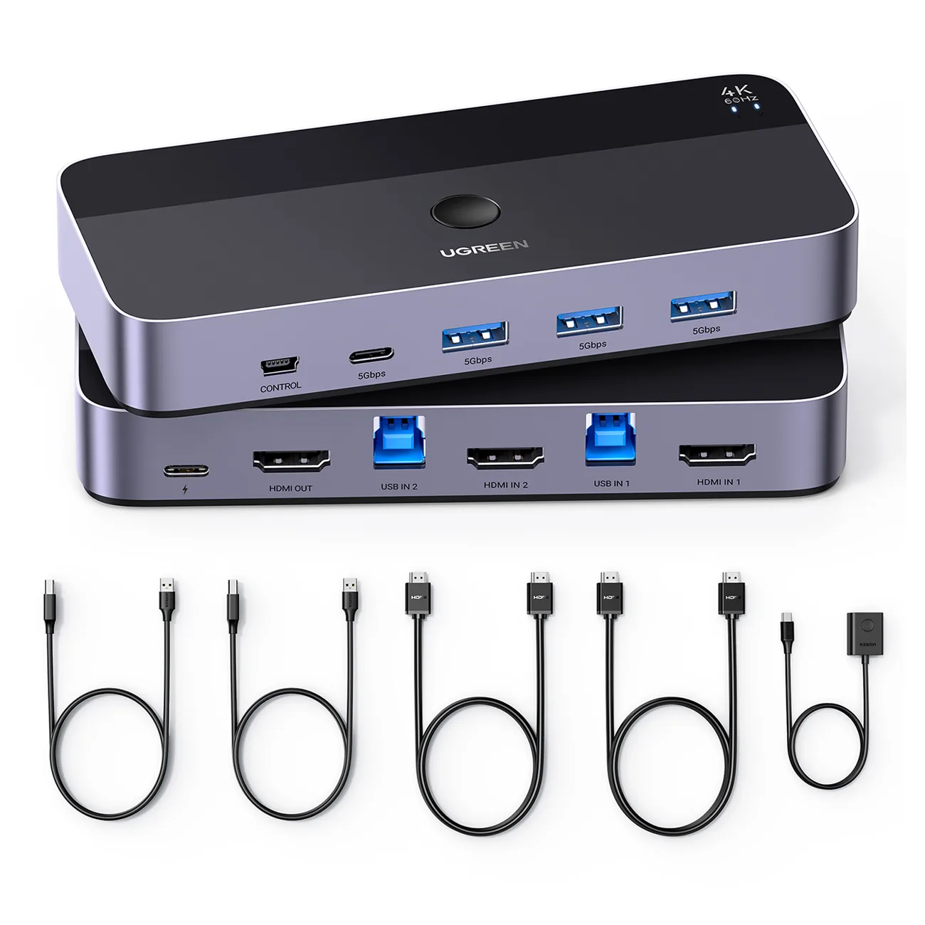 2-in-1 HDMI / USB-A / USB-B / USB-C / microUSB kapcsoló, fekete 4