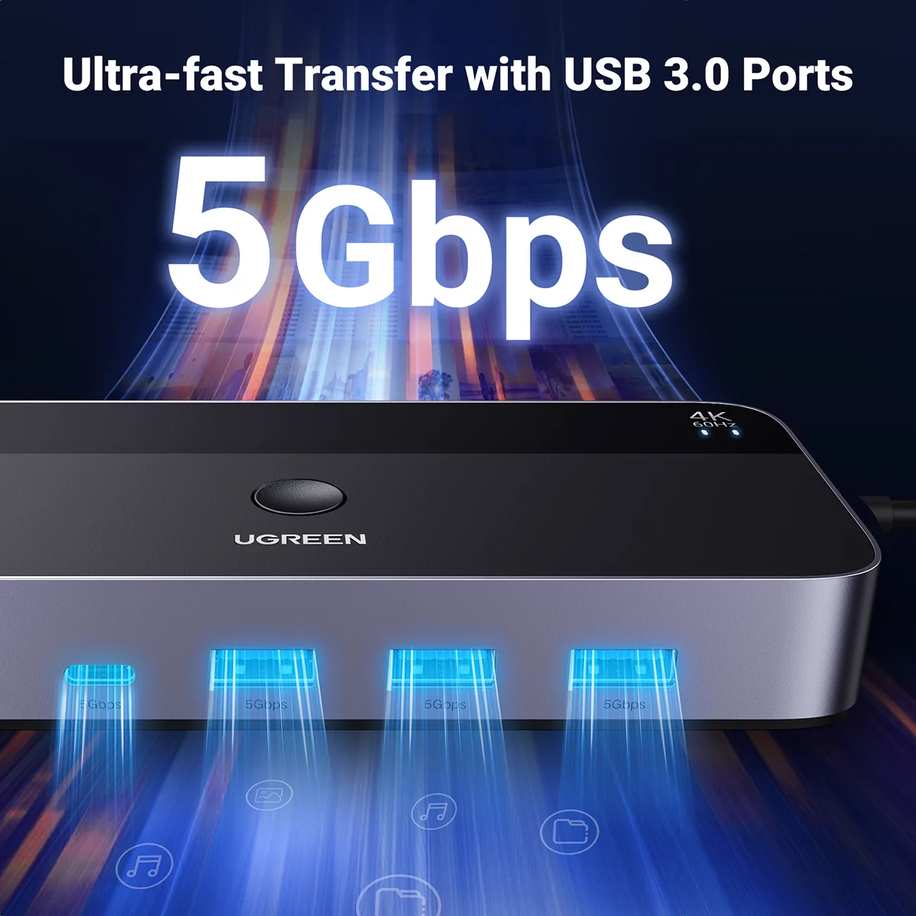 2-in-1 HDMI / USB-A / USB-B / USB-C / microUSB kapcsoló, fekete 8