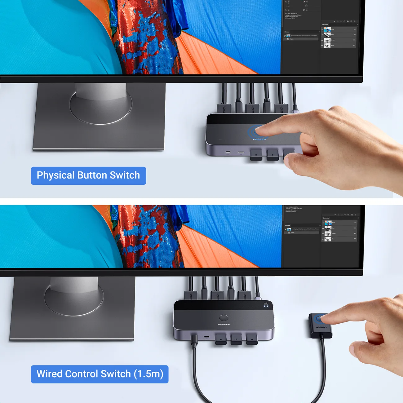 2-in-1 HDMI / USB-A / USB-B / USB-C / microUSB kapcsoló, fekete 9