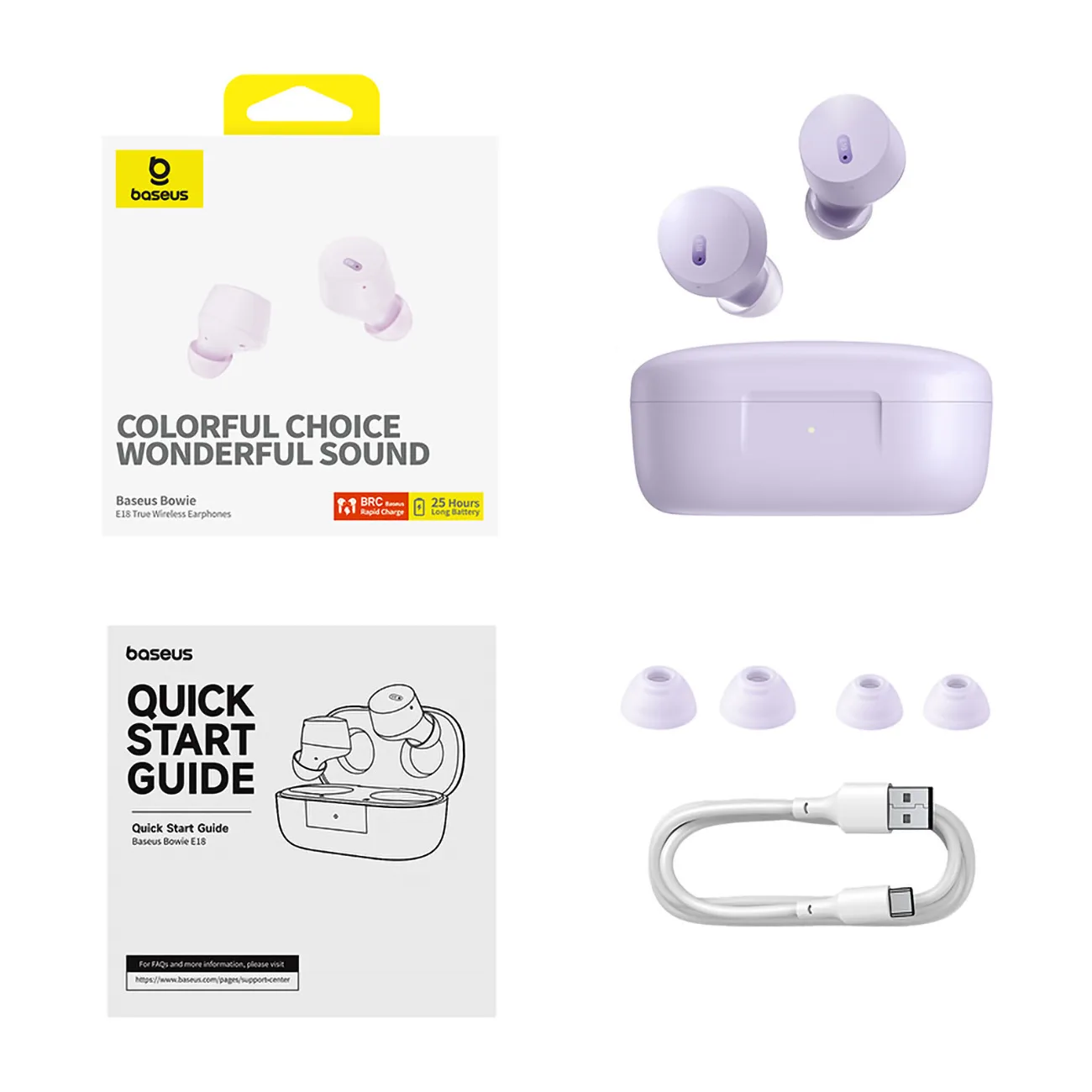 Bowie E18 TWS ENC IPX4 USB-C Wireless Earbuds, Purple 6
