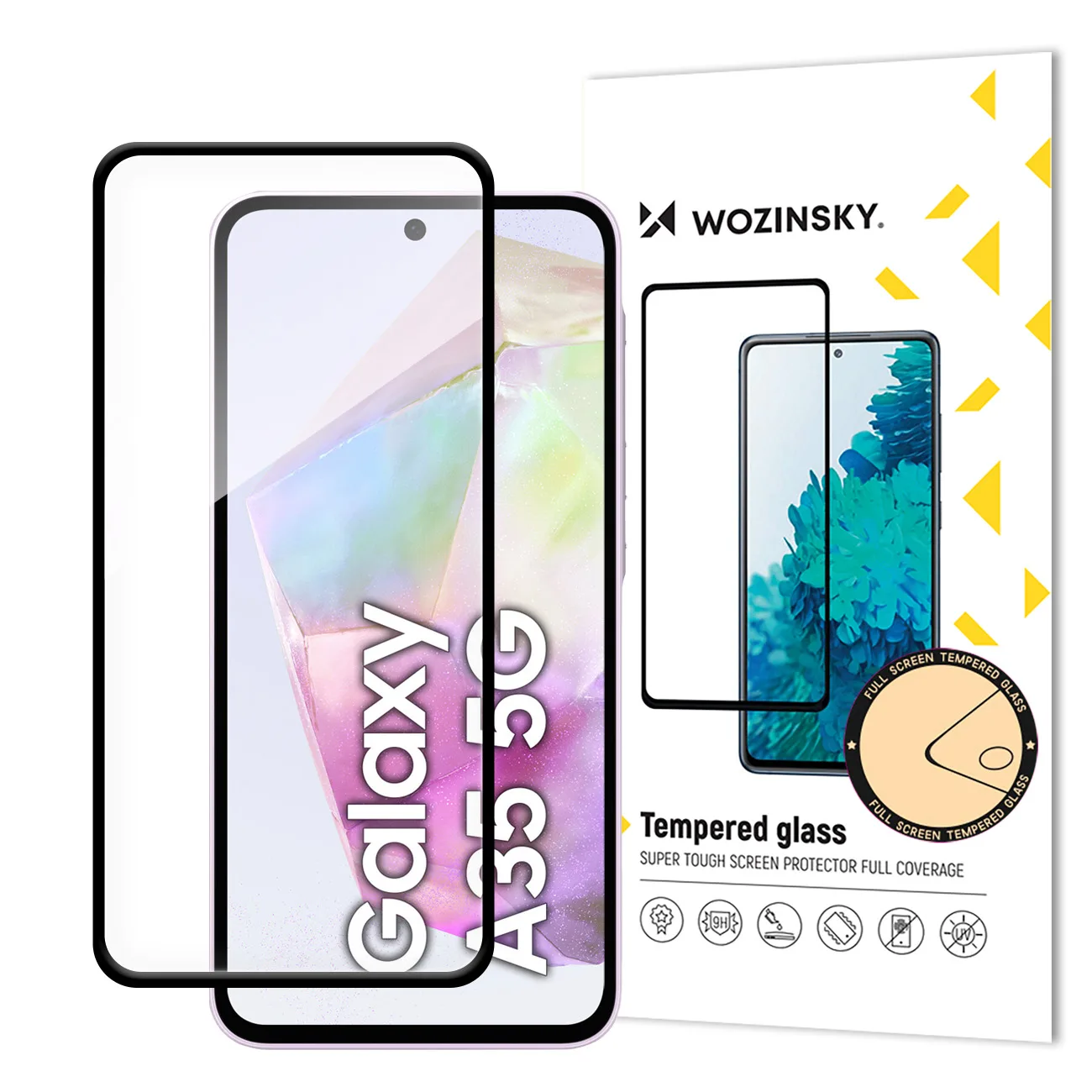 9H edzett üveg képernyővédő Samsung Galaxy A35-hez, fekete kerettel