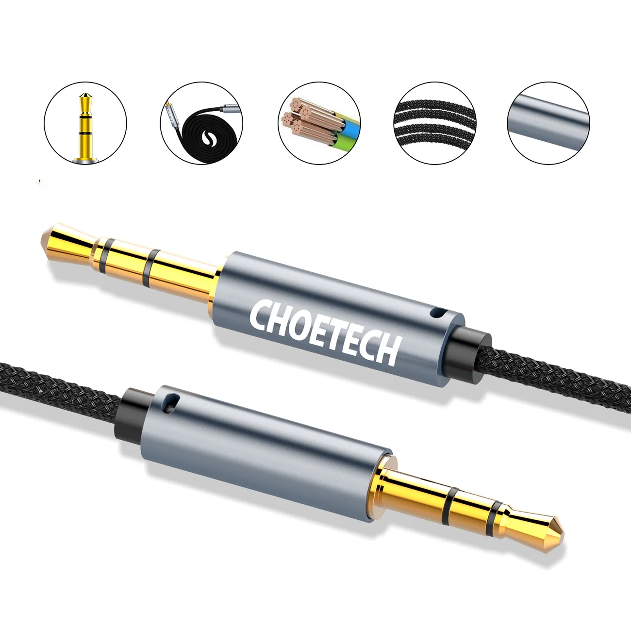 AUX audio kábel pre reproduktor, 2x 3,5 mm samec mini jack, 1,2 m – čierny 4