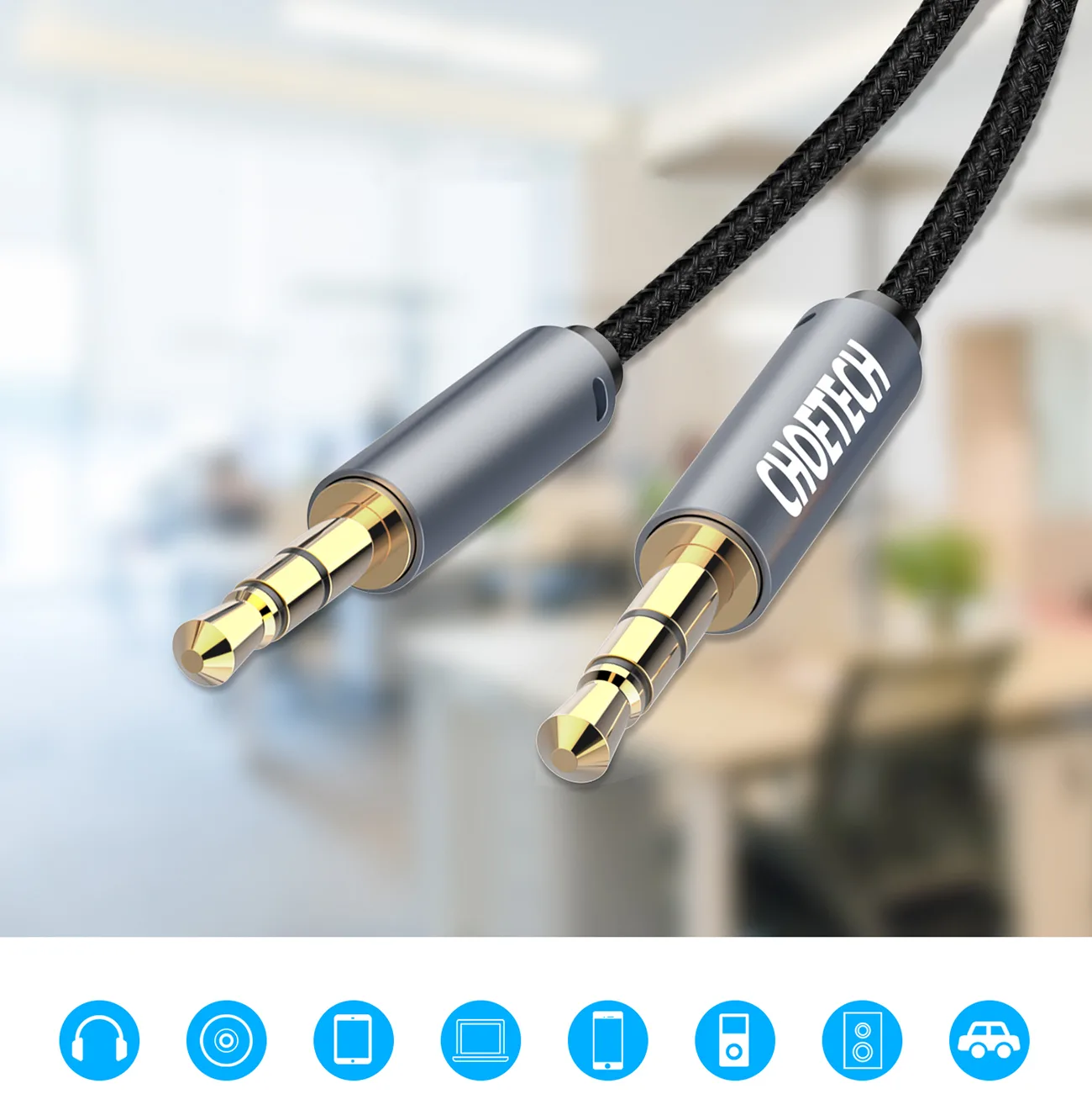 AUX audio kábel pre reproduktor, 2x 3,5 mm samec mini jack, 1,2 m – čierny 6