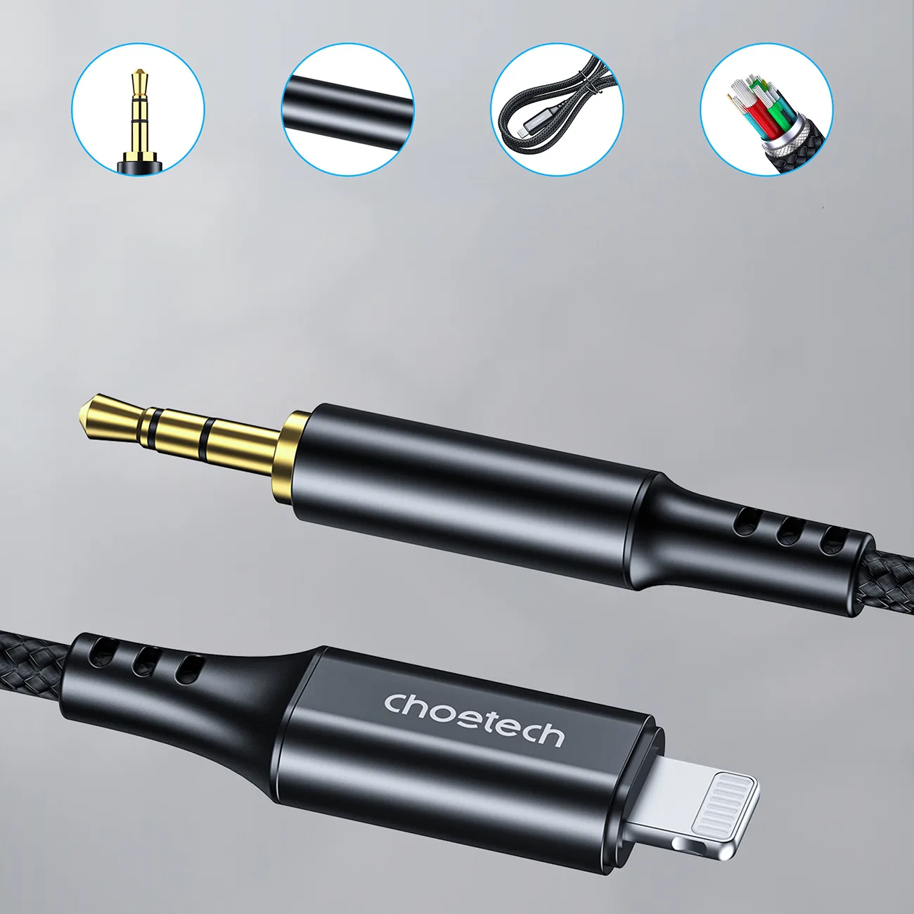 iPhone Lightning to 3.5mm mini jack AUX audio cable, 1 m, black 3