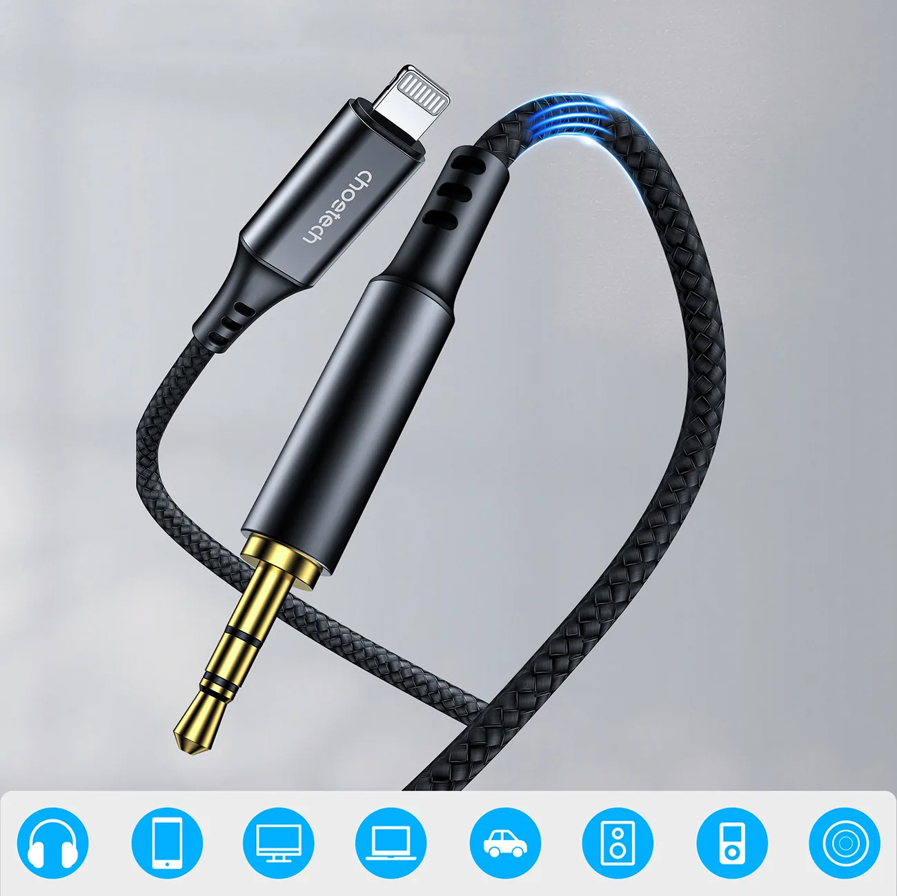 iPhone Lightning to 3.5mm mini jack AUX audio cable, 2 m, black 2