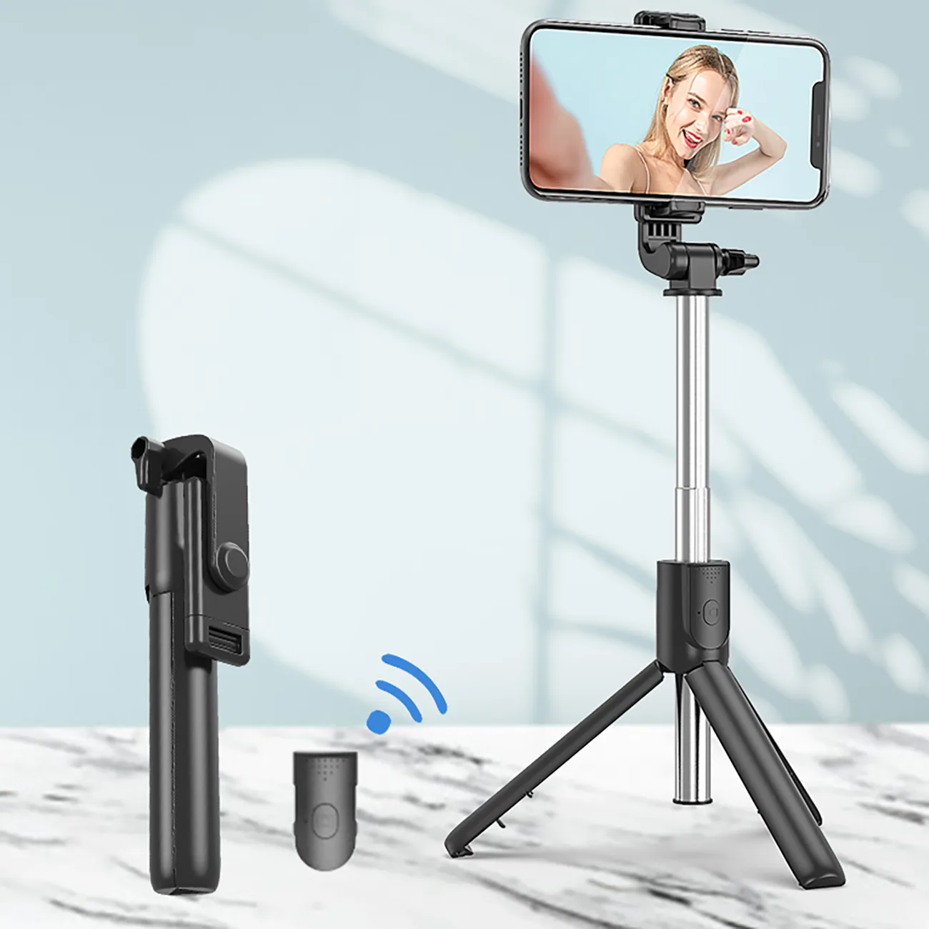 Baston telescopic pentru selfie cu telecomandă și suport pentru telefon, 0,7 m - negru 10