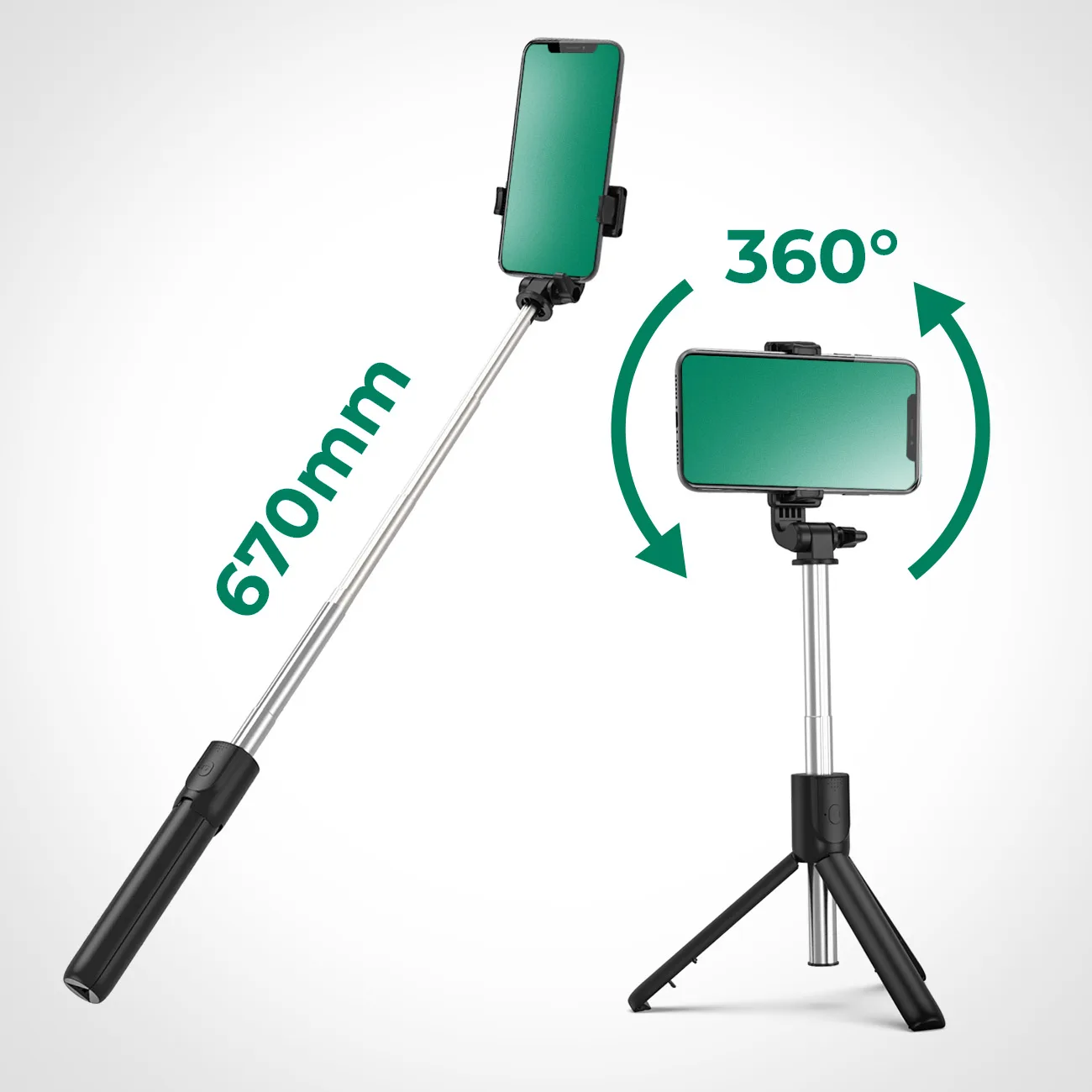Baston telescopic pentru selfie cu telecomandă și suport pentru telefon, 0,7 m - negru 9