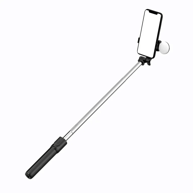 Teleszkópos szelfibot távirányítóval + LED-es lámpával és telefonállvánnyal, 0,71 m – fekete