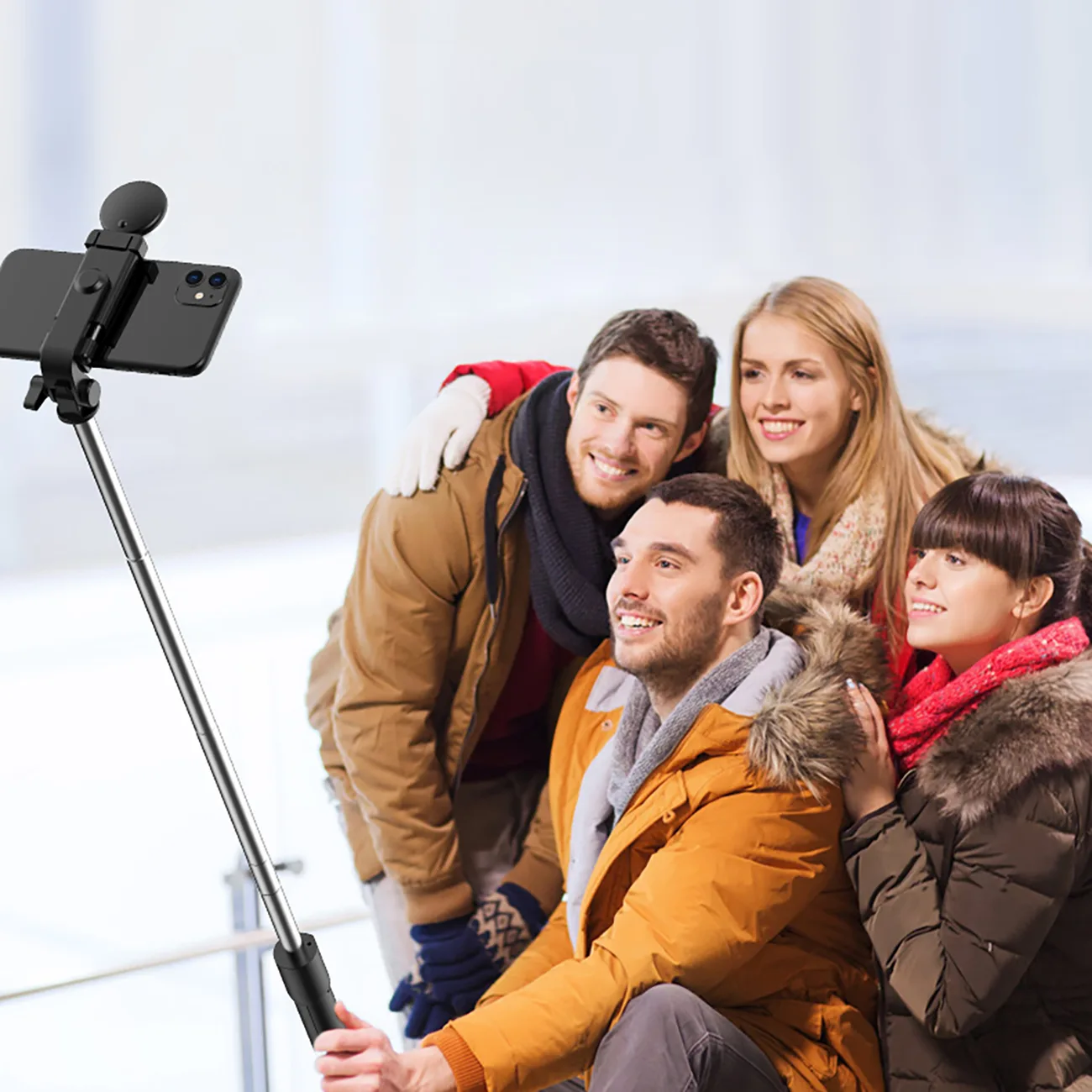 Baston telescopic pentru selfie cu telecomandă + lumină LED și suport trepied pentru telefon, 0,71 m - negru 11