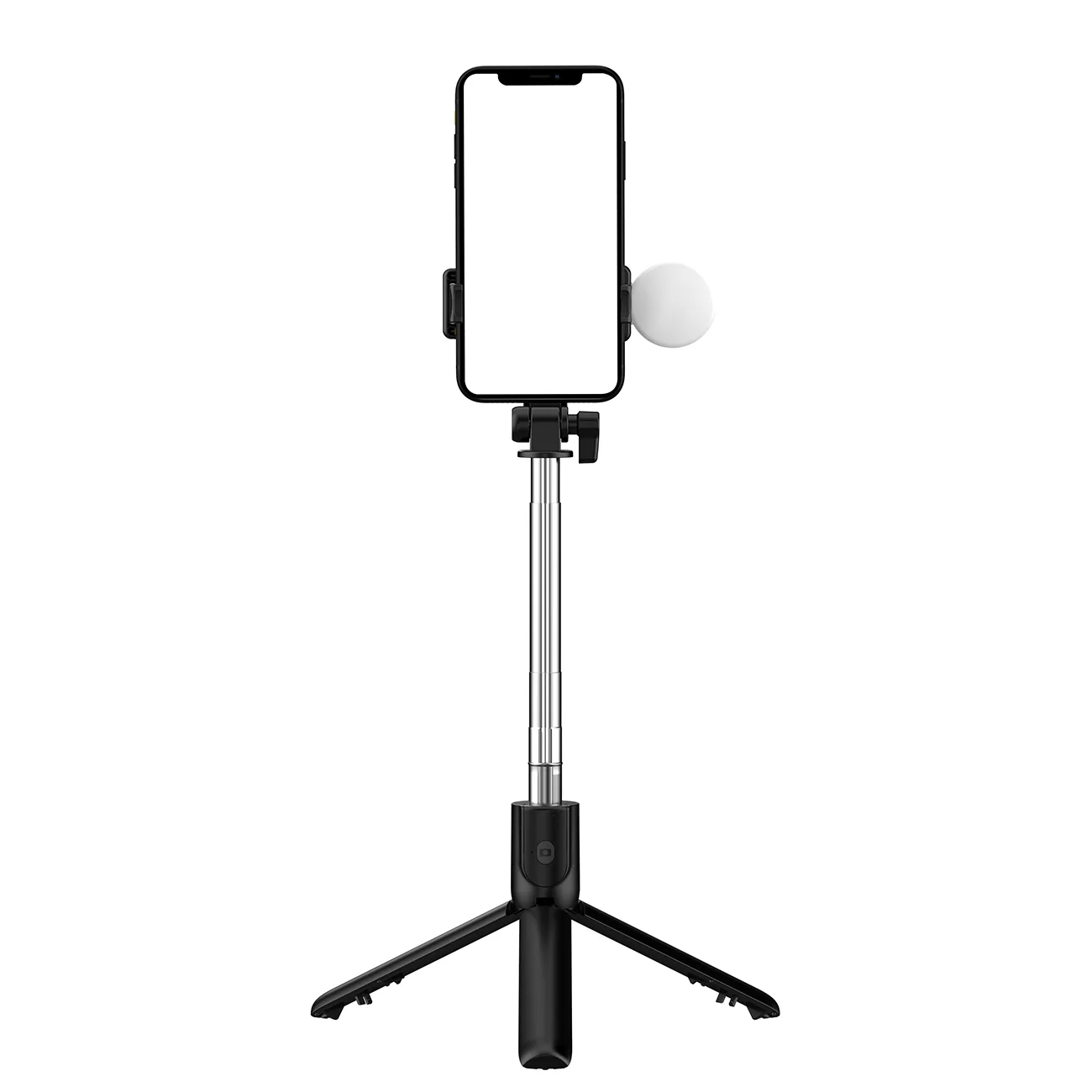 Baston telescopic pentru selfie cu telecomandă + lumină LED și suport trepied pentru telefon, 0,71 m - negru 2