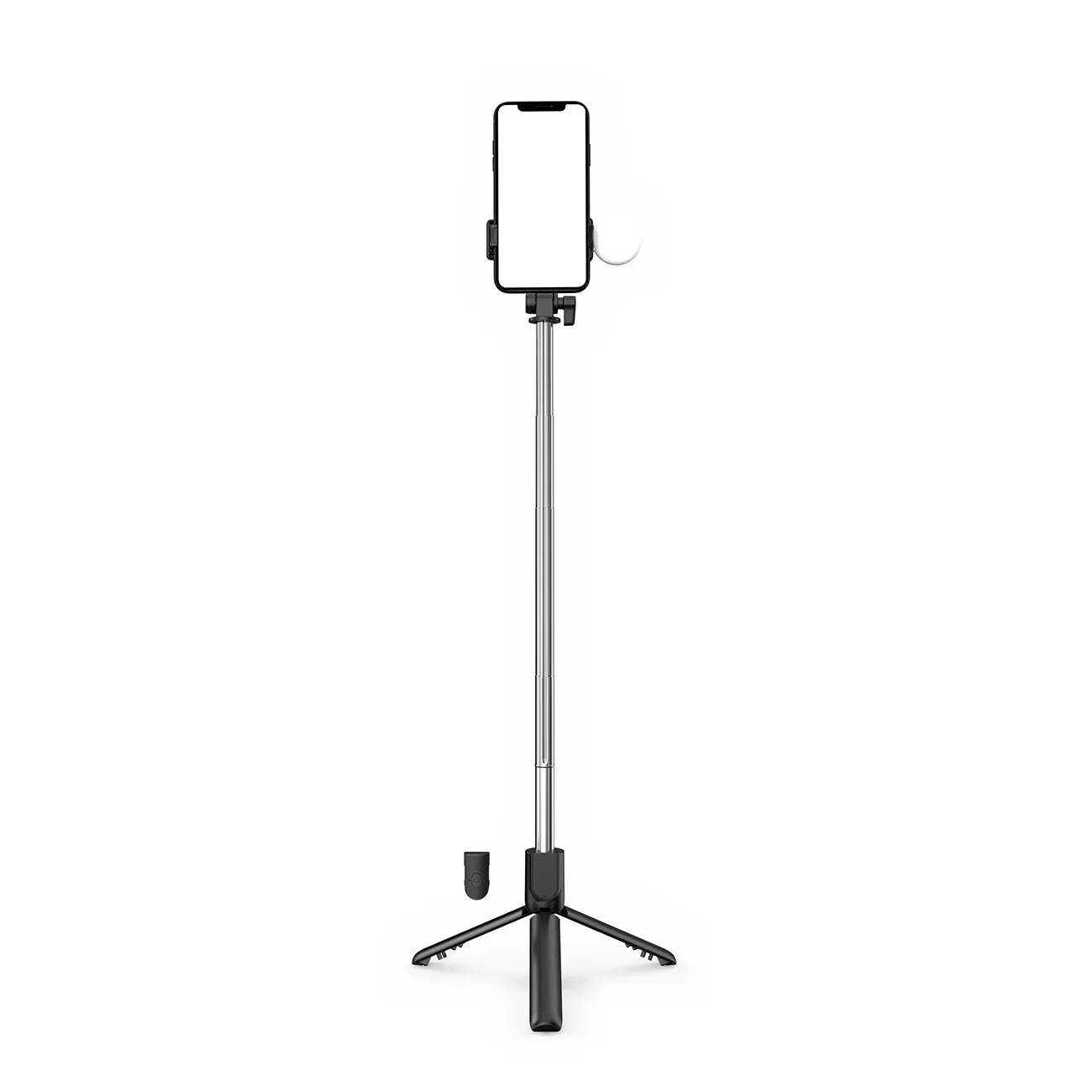 Baston telescopic pentru selfie cu telecomandă + lumină LED și suport trepied pentru telefon, 0,71 m - negru 3