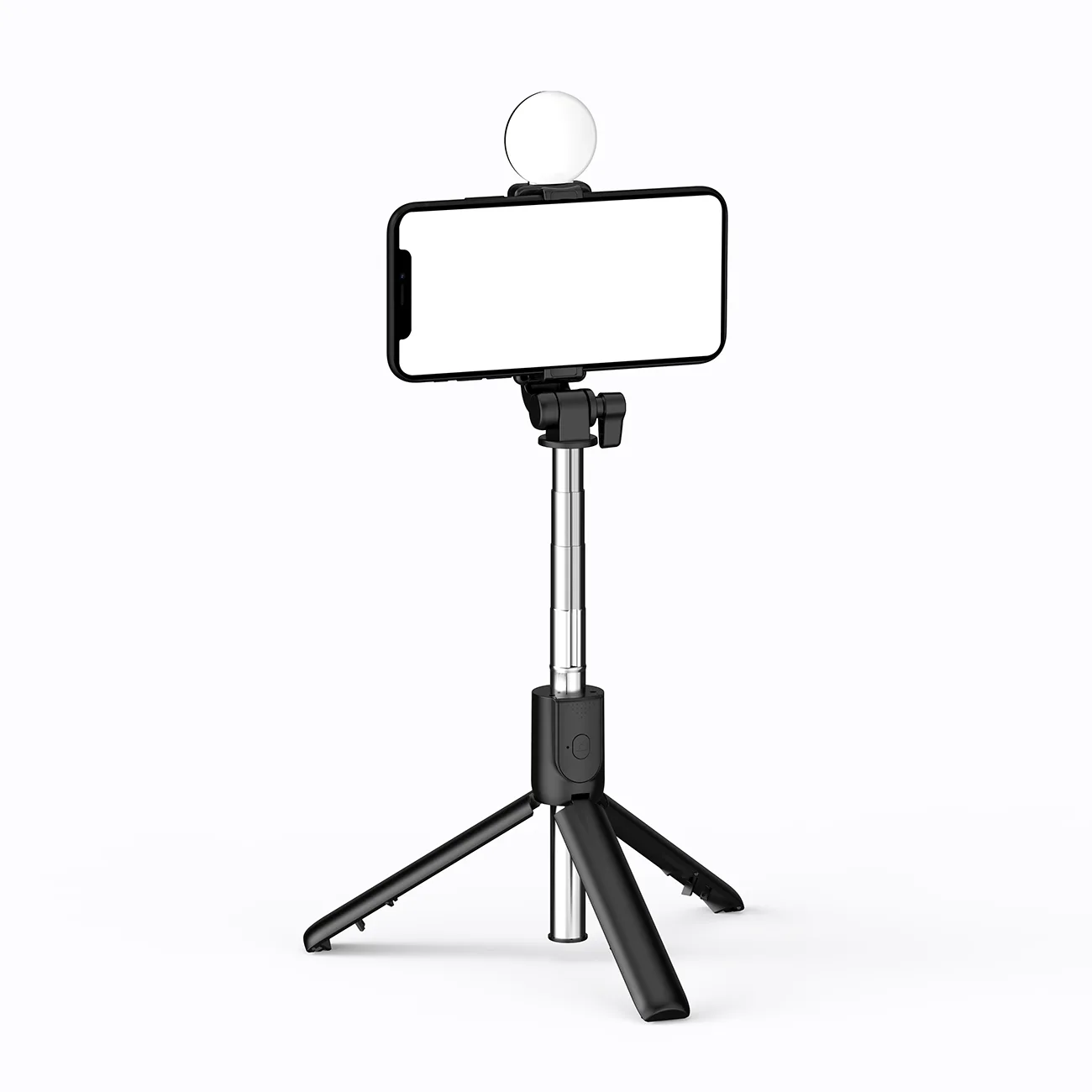 Baston telescopic pentru selfie cu telecomandă + lumină LED și suport trepied pentru telefon, 0,71 m - negru 4