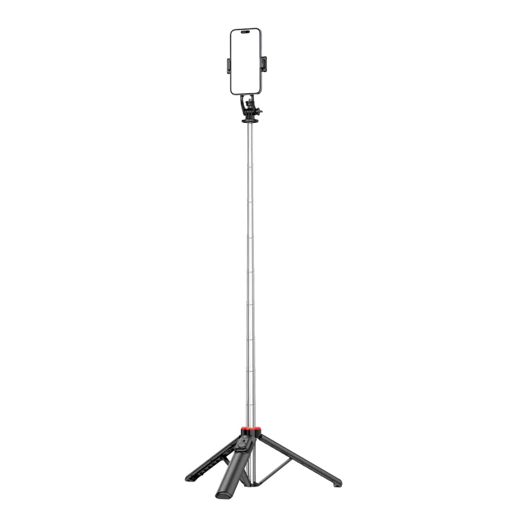 Teleszkópos szelfibot távirányítóval és 1,3 m-es telefonállvánnyal – fekete