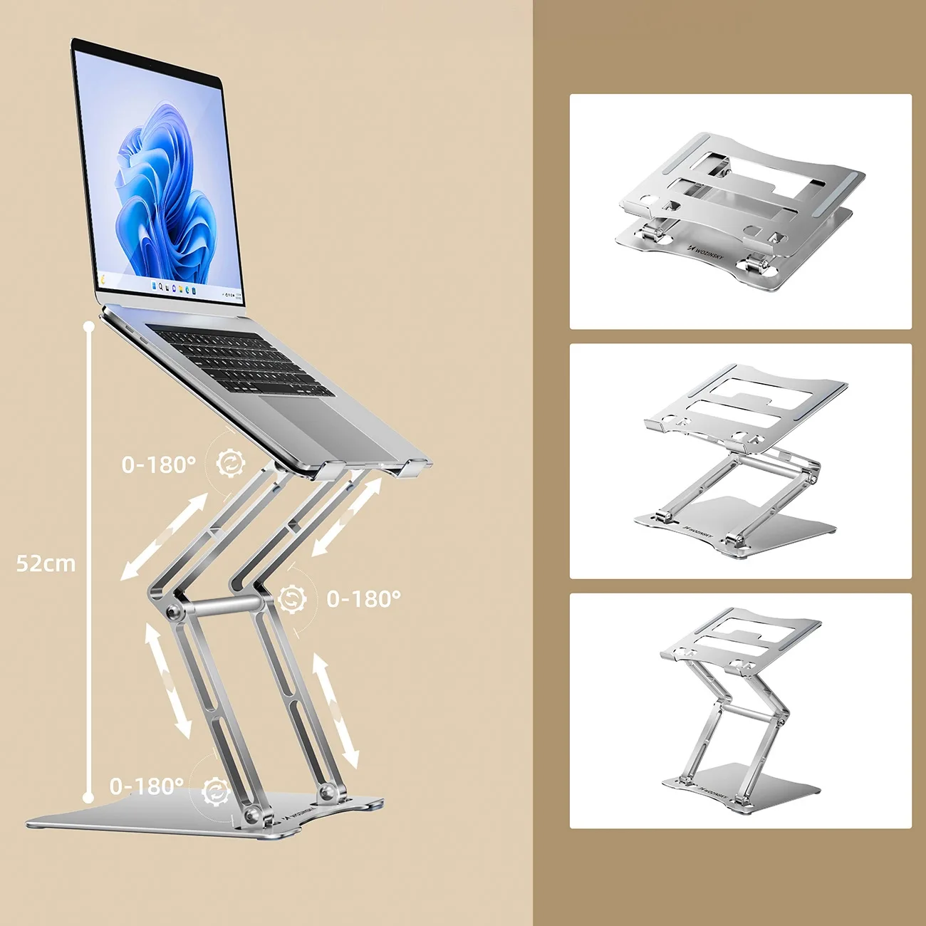 Készlet: alumínium laptop-tartó + okostelefon-tartó – ezüst 11