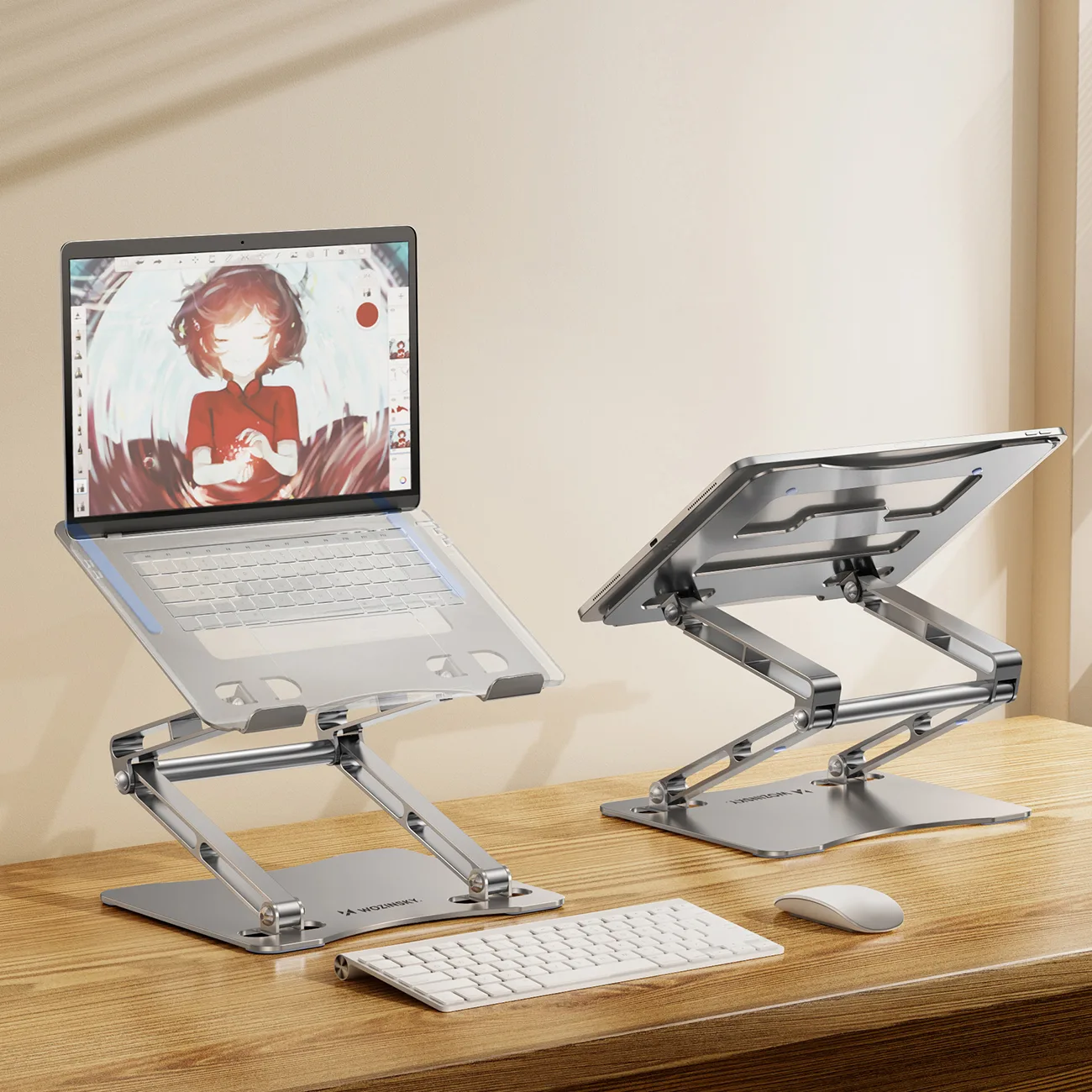 Készlet: alumínium laptop-tartó + okostelefon-tartó – ezüst 7