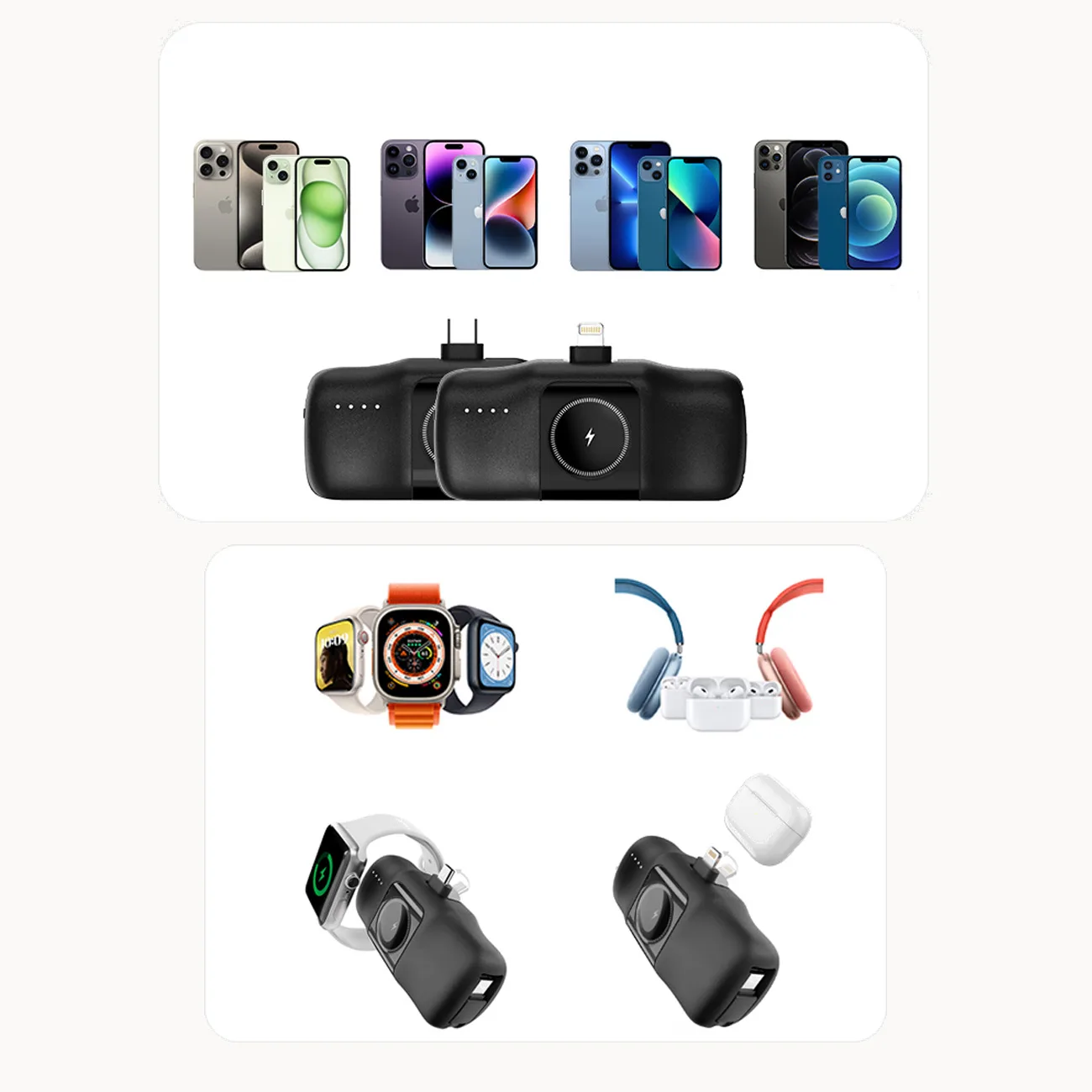 Mini power bank de 5000 mAh și 15 W cu încărcător Lightning pentru iPhone și Apple Watch - Negru 11