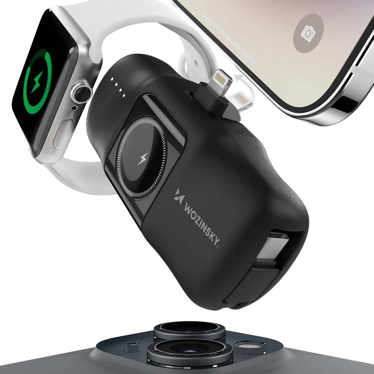 Mini power bank de 5000 mAh și 15 W cu încărcător Lightning pentru iPhone și Apple Watch - Negru 4