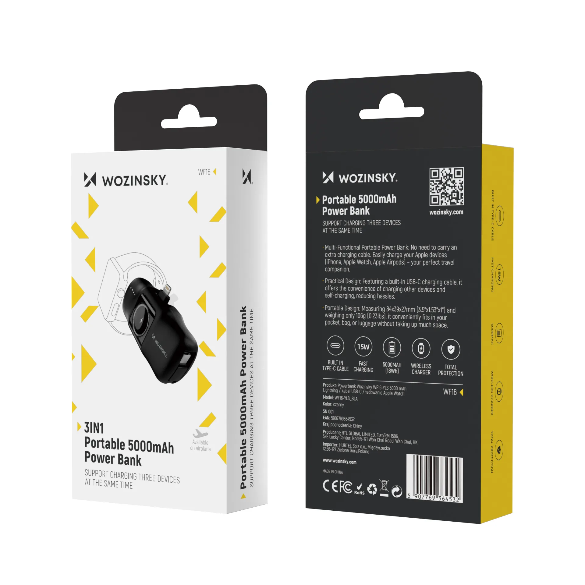 Mini power bank de 5000 mAh și 15 W cu încărcător Lightning pentru iPhone și Apple Watch - Negru 6