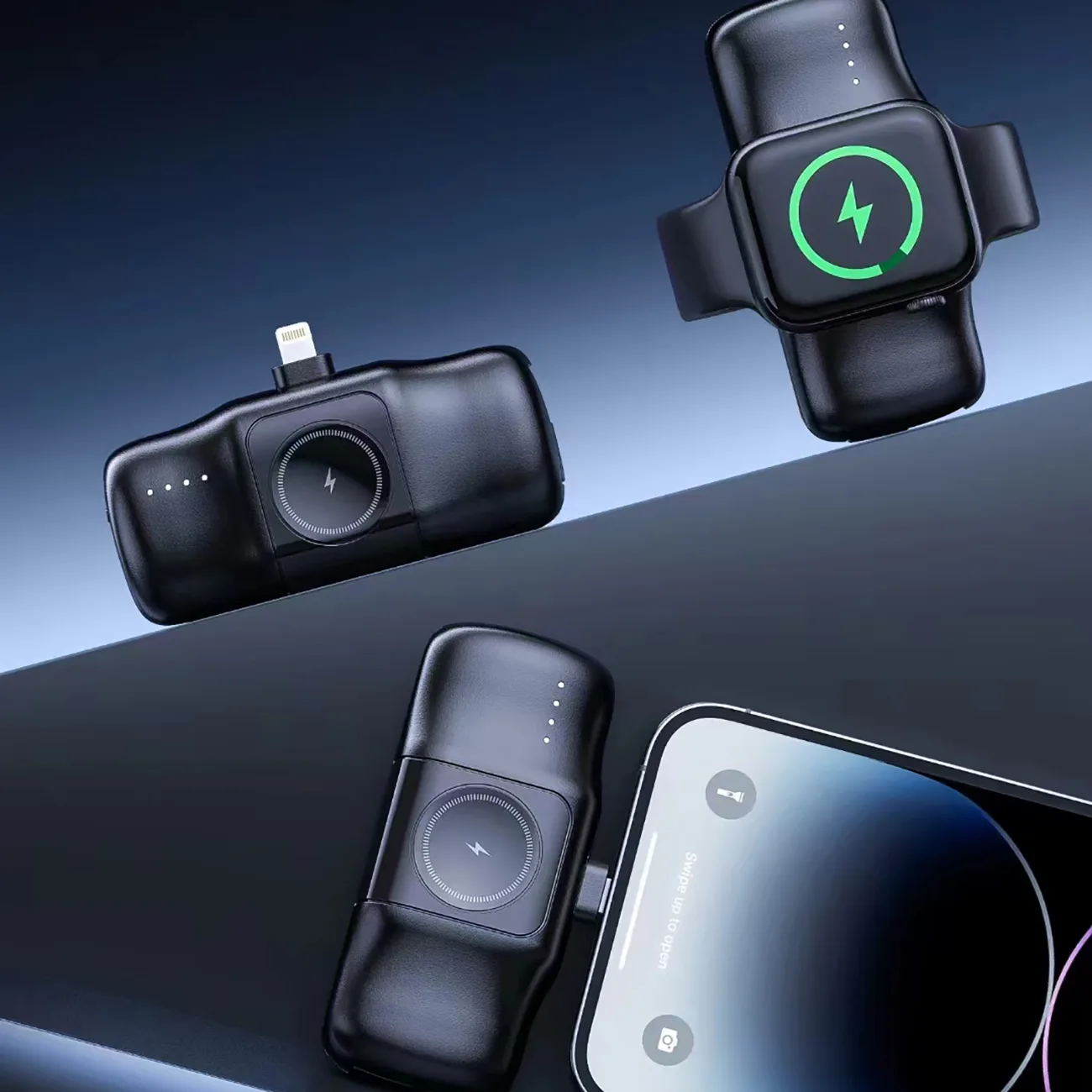 Mini power bank de 5000 mAh și 15 W cu încărcător Lightning pentru iPhone și Apple Watch - Negru 7