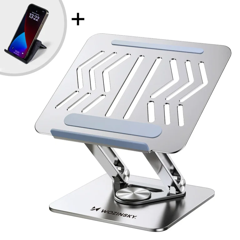 SET alumínium 360°-os laptop-tartó + okostelefon-tartó - ezüst