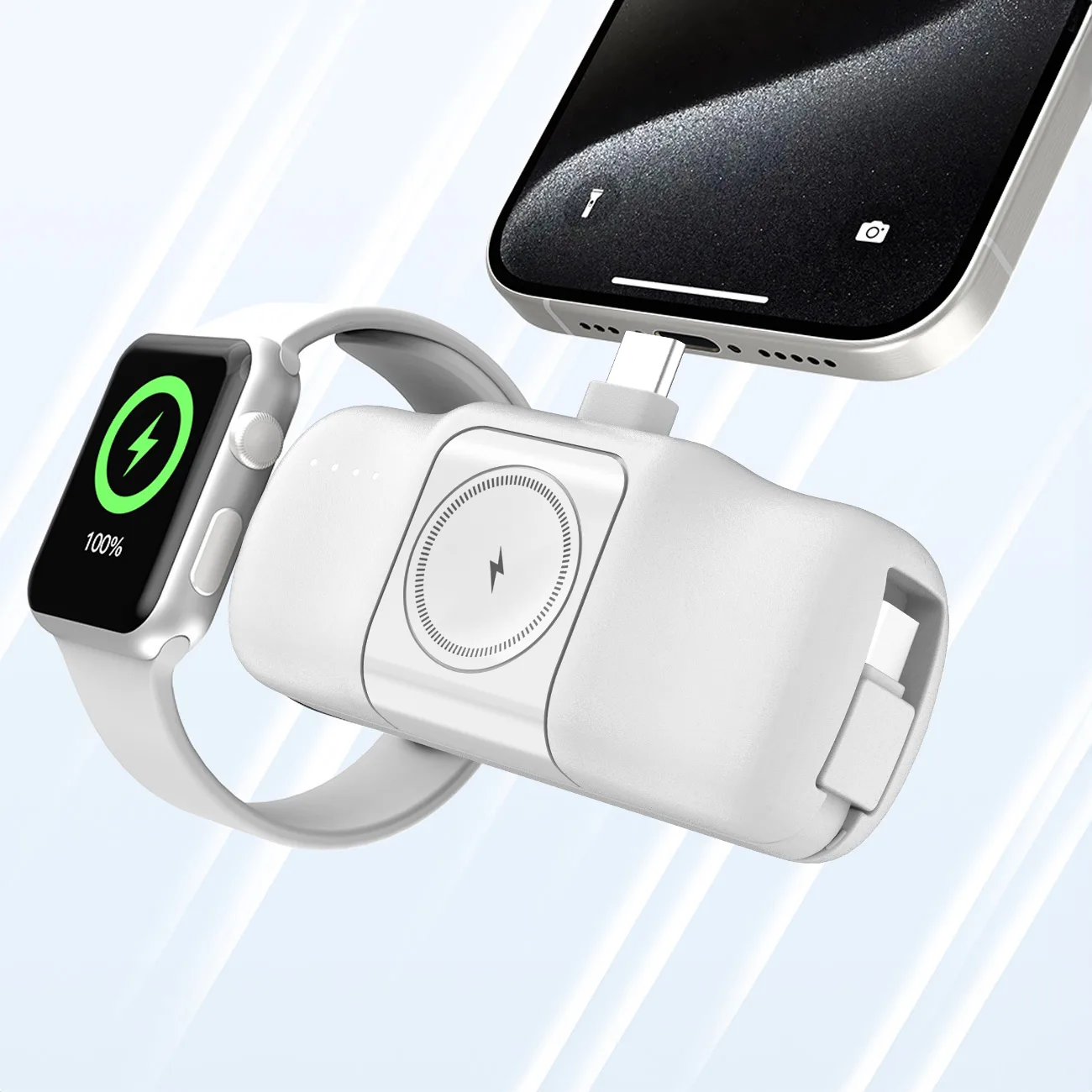 Mini power bank USB-C de 5000 mAh și 15 W cu încărcător pentru Apple Watch - Alb 11