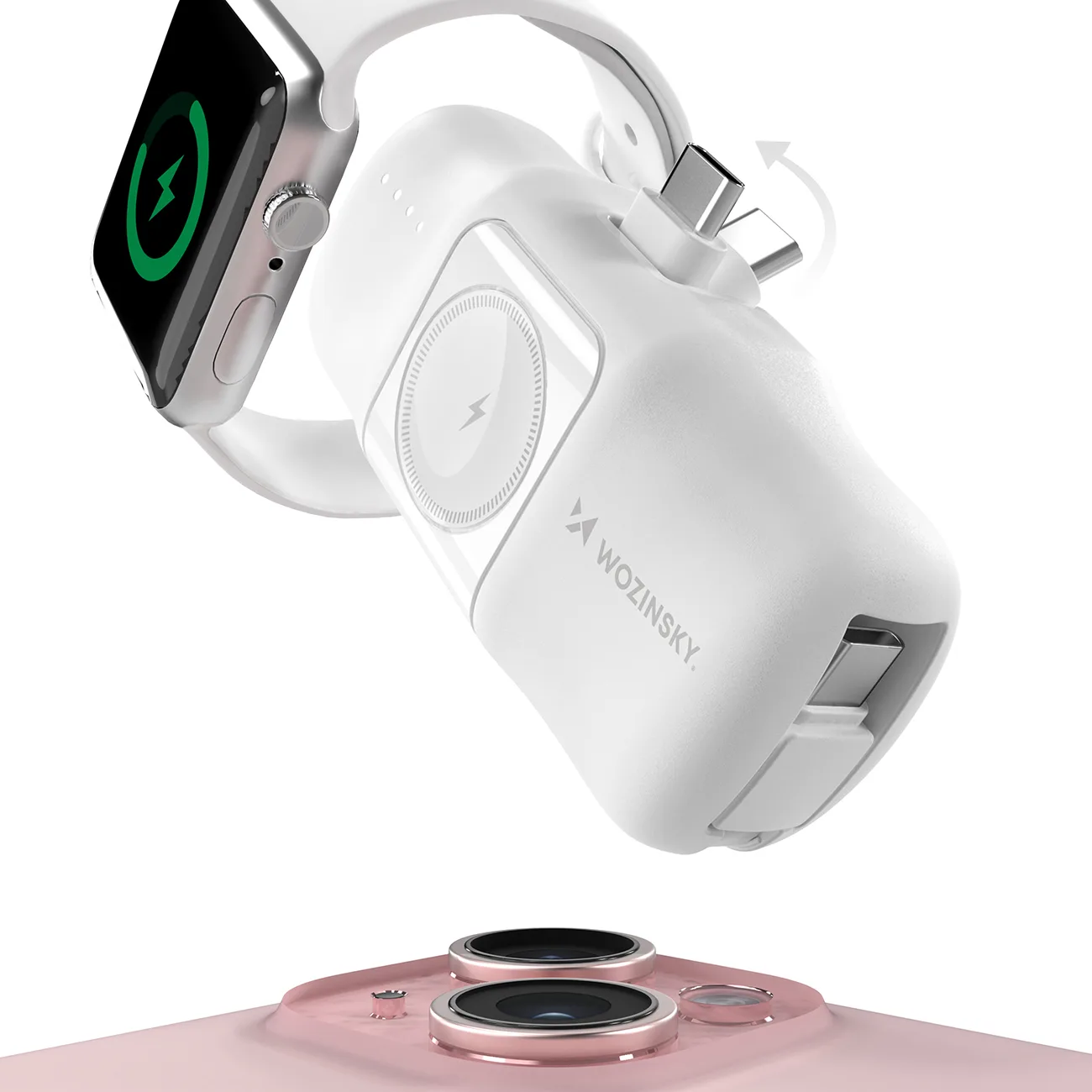 Mini power bank USB-C de 5000 mAh și 15 W cu încărcător pentru Apple Watch - Alb 4