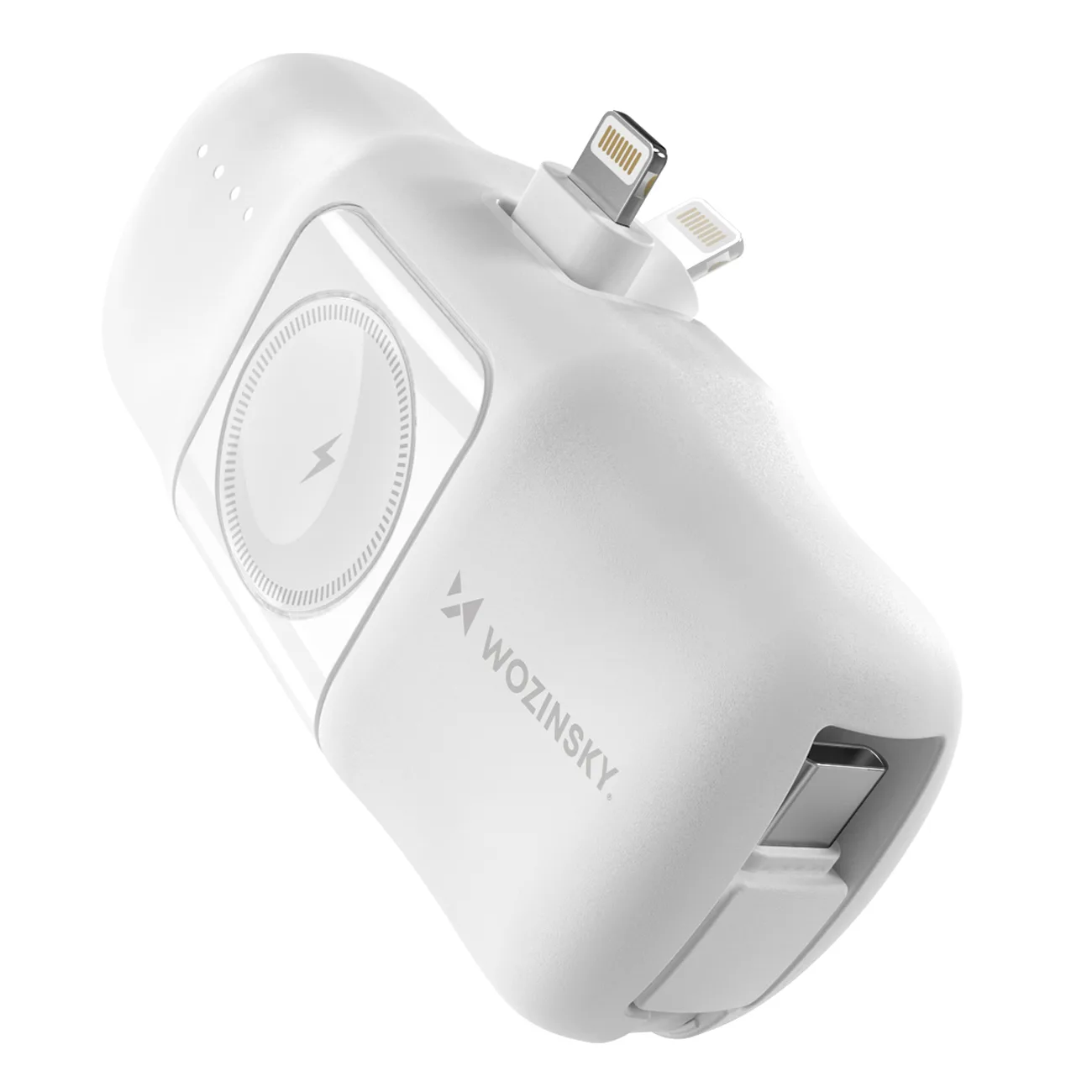 Mini 5000 mAh-s, 15 W-os power bank iPhone Lightning és Apple Watch töltővel – fehér