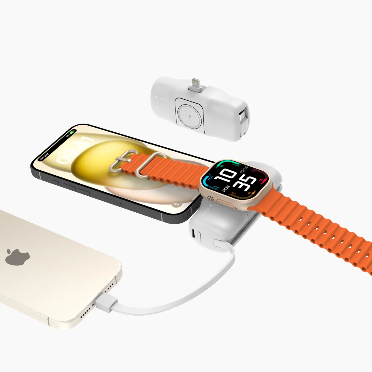 Mini 5000mAh 15W Power Bank with iPhone Lightning and Apple Watch Charger - White 10