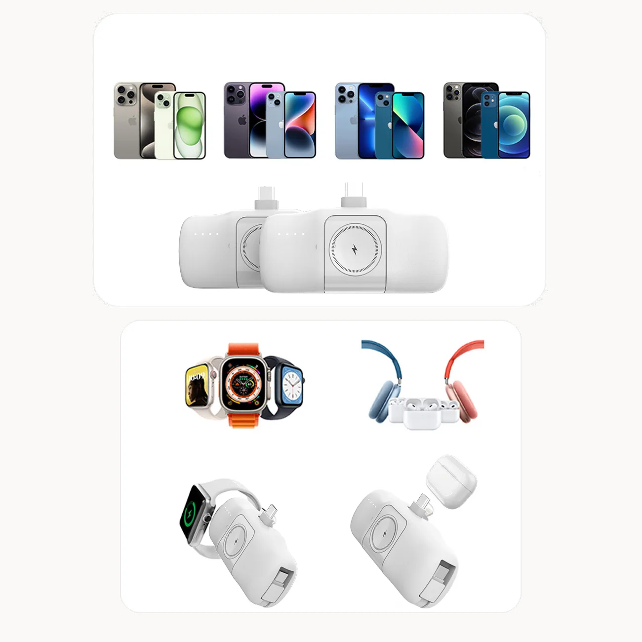 Mini 5000mAh 15W Power Bank with iPhone Lightning and Apple Watch Charger - White 7