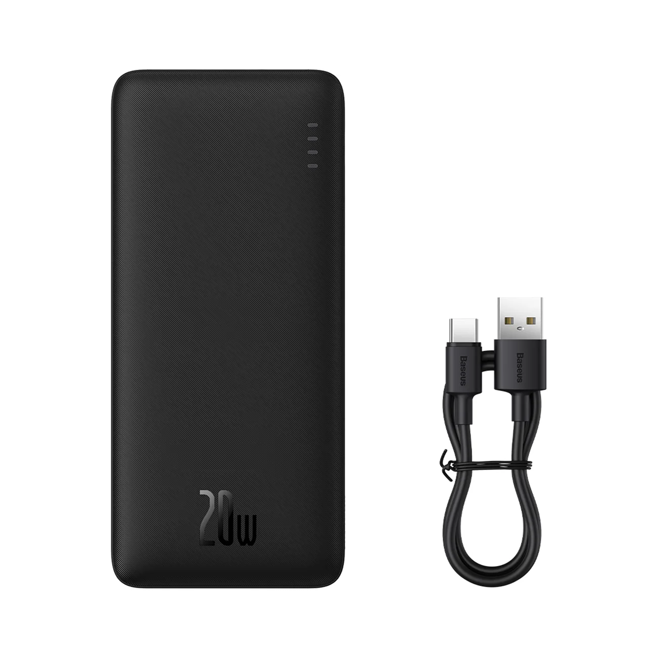 Airpow 20 W-os, 10 000 mAh-s powerbank 30 cm-es USB-A–USB-C kábellel – fekete