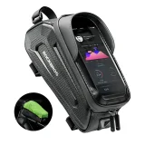 Páncélozott kerékpárváz-táska telefon vagy GPS-hez való zsebbel, 1,7 l + fedél - fekete