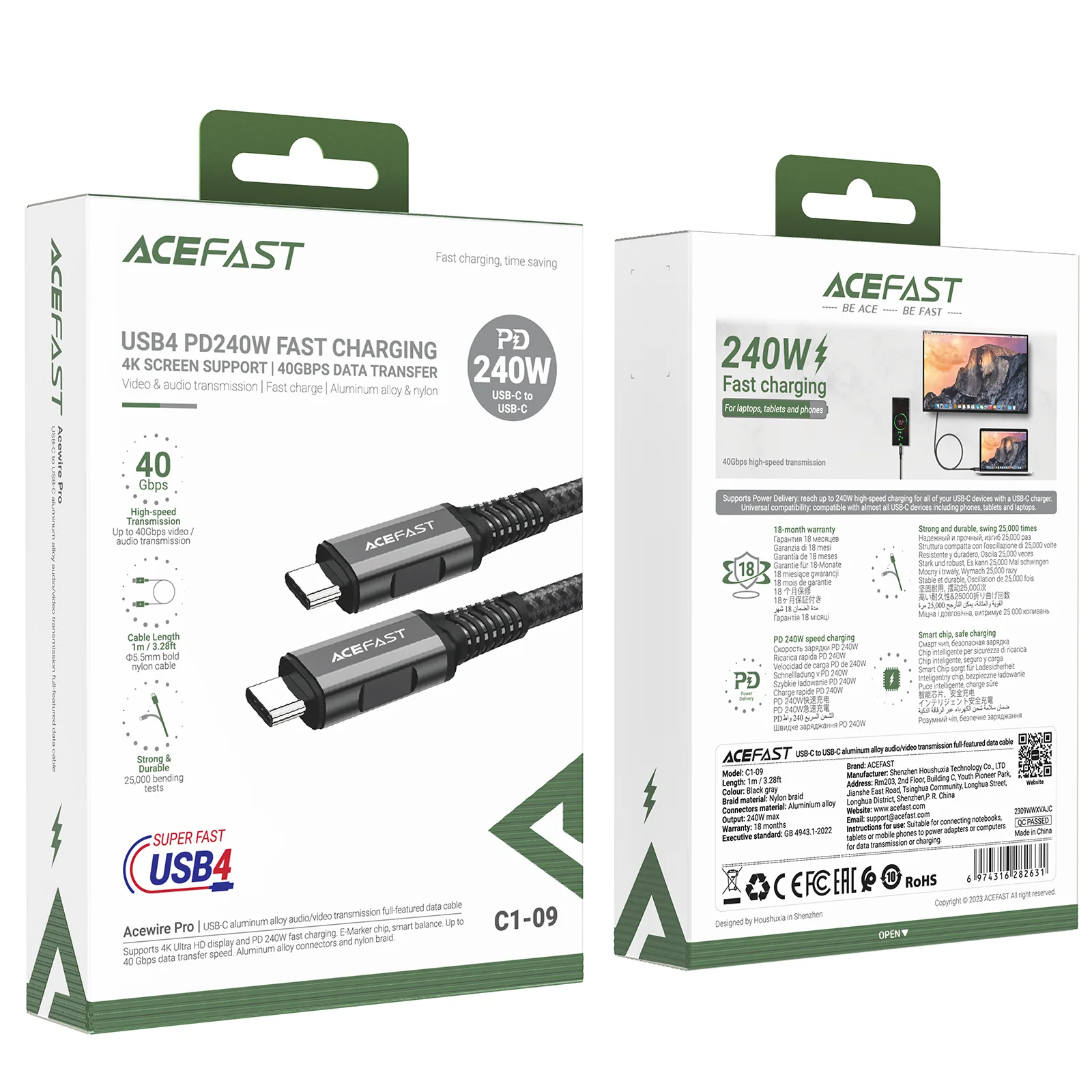 USB-C – USB4 PD3.1 5A kábel adatátvitelhez és 4K videóhoz, 1 m – szürke-fekete 5