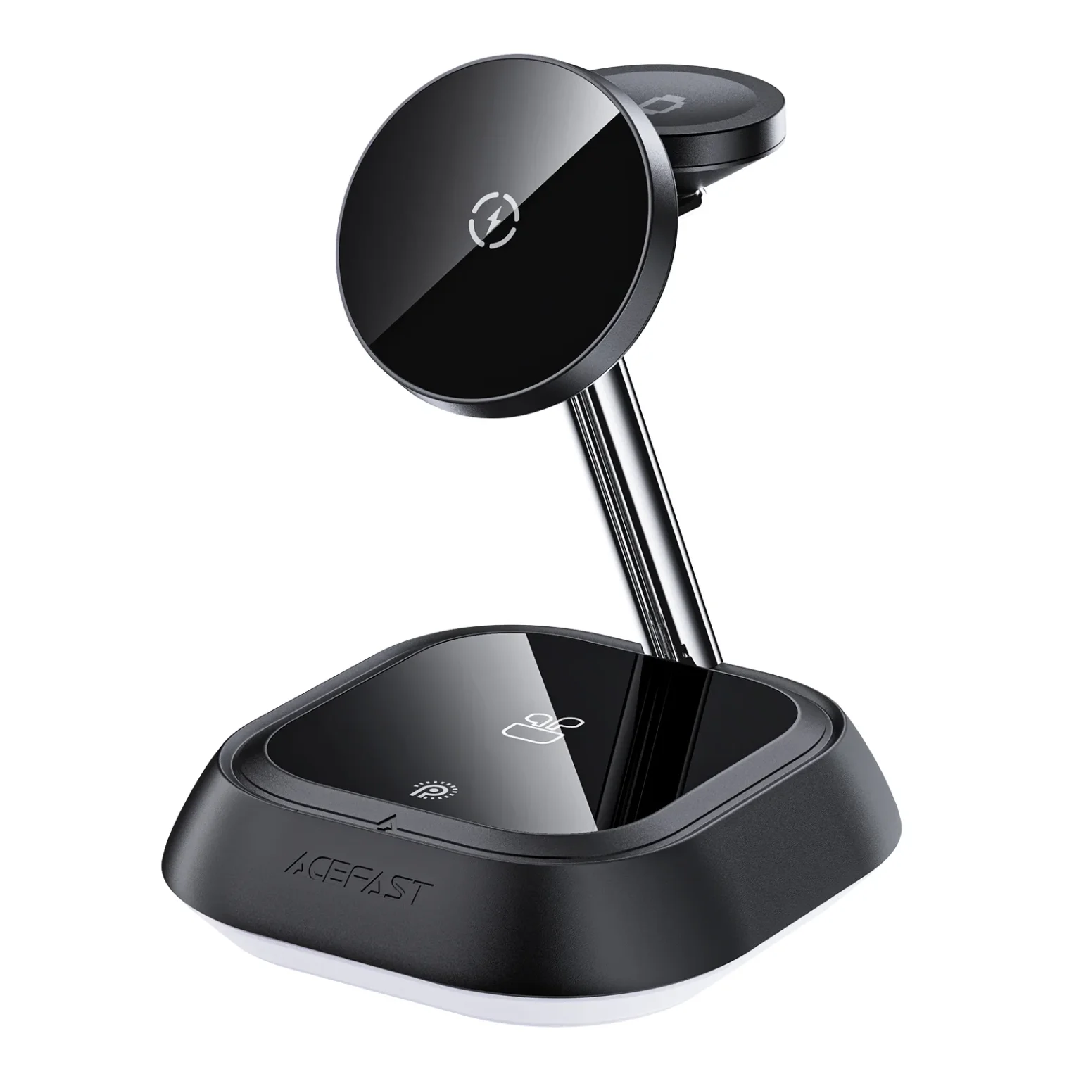 3-in-1 E16 15W Inductive Charging Station for Phone, Headphones, and Watch - Black