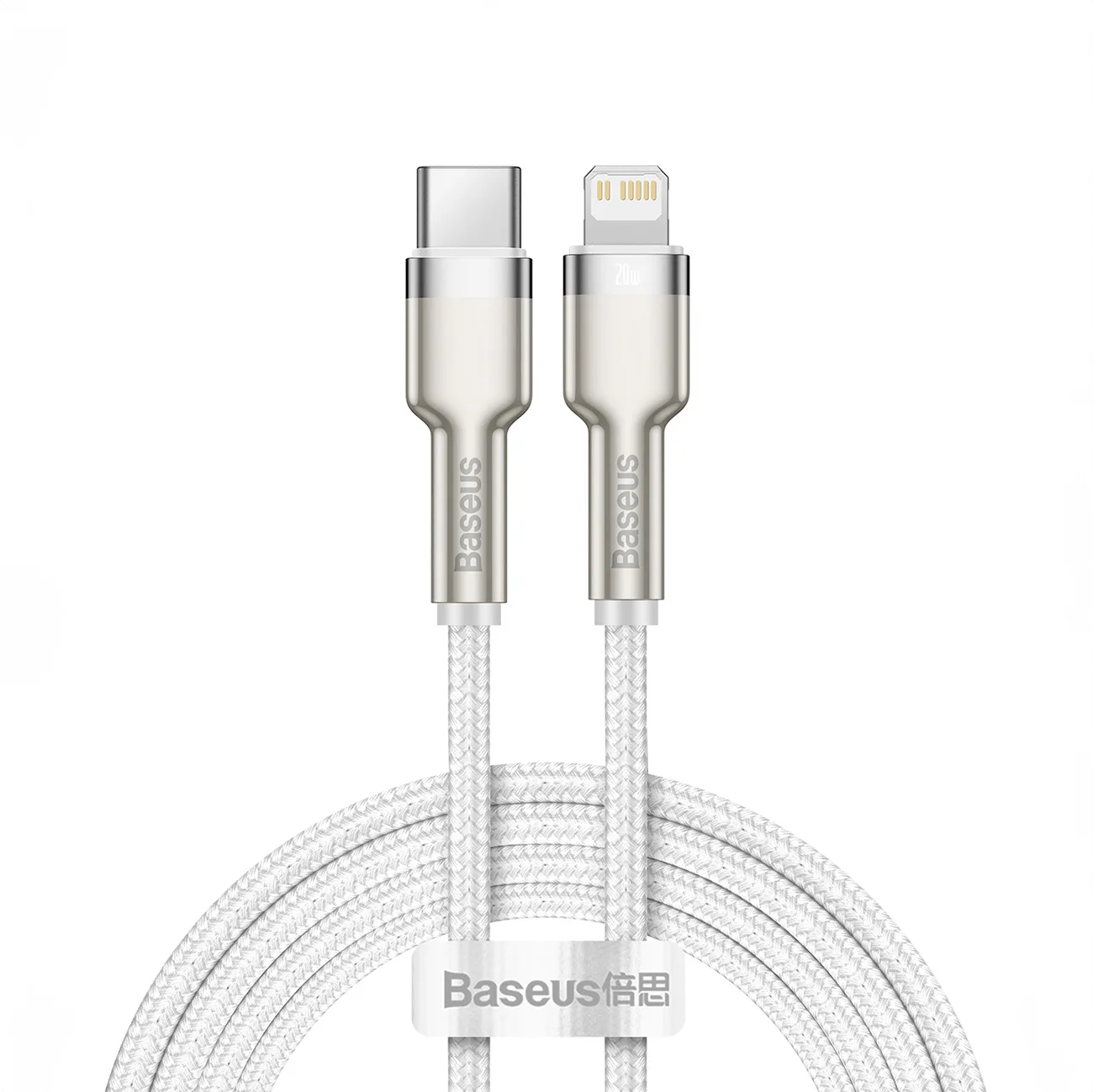 Cafule sorozatú fém USB-C – iPhone Lightning kábel, 20 W PD, 1 m, fehér