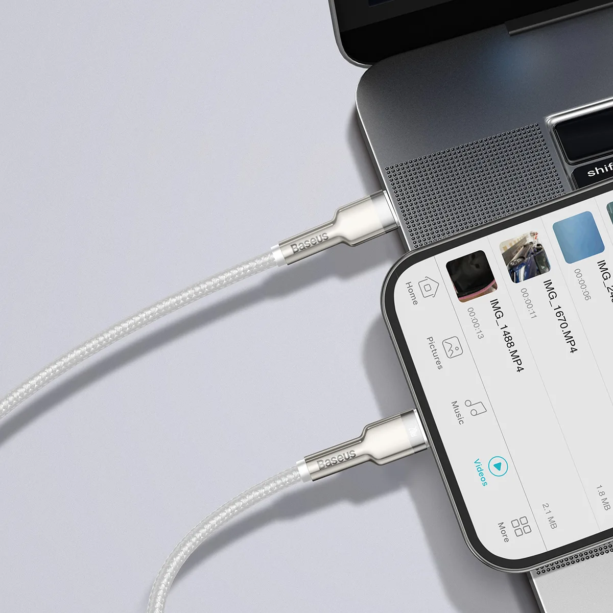 Cablu metalic de date USB-C la iPhone Lightning din seria Cafule, 20 W PD, 1 m, alb 9