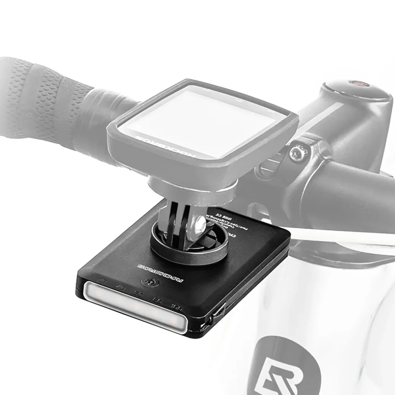 2-v-1 predné svetlo na bicykel s výkonom 150 lm pre montáž pod riadidlá s powerbankou 5000 mAh, IPX6 – čierne