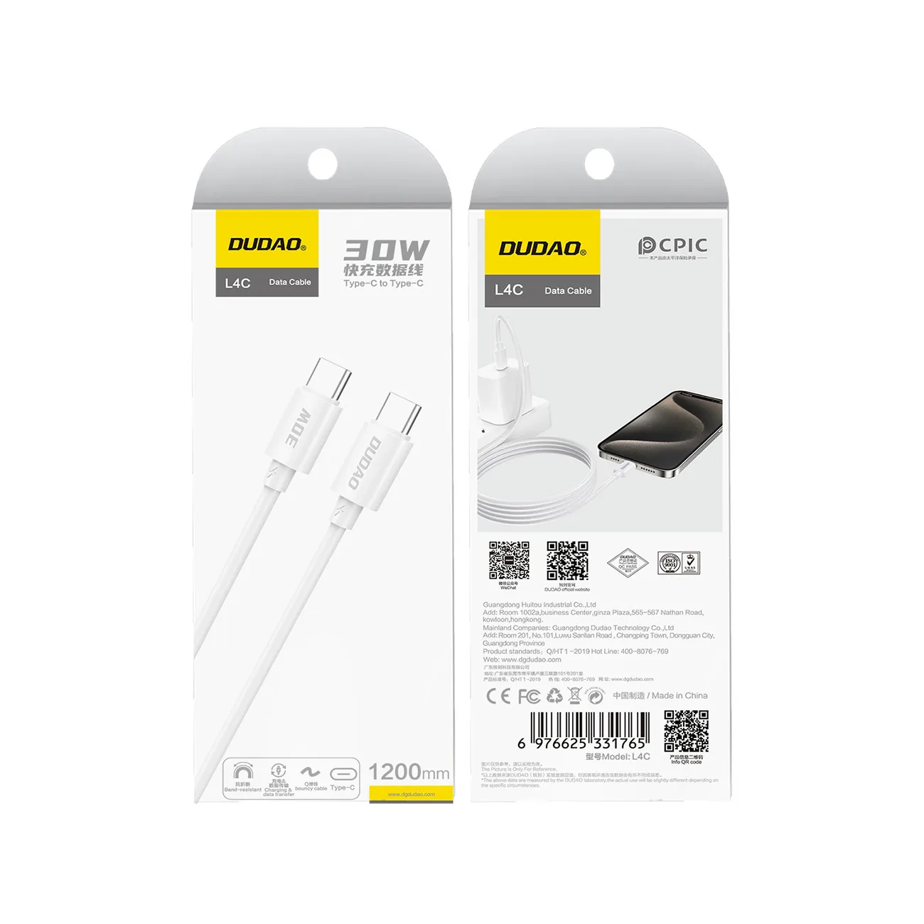 L4C USB-C–USB-C kábel 30 W, 480 Mb/s, 2 m – fehér 2