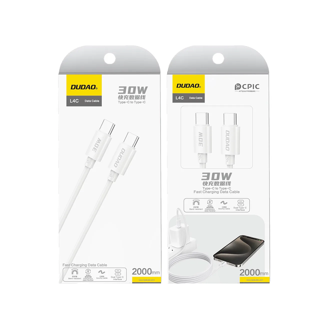 L4C USB-C–USB-C kábel 30 W, 480 Mb/s, 2 m – fehér 3