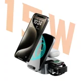 3 az 1-ben A11Pro+ 15 W-os induktív töltő telefonhoz, okosórához és fülhallgatóhoz – fekete 3