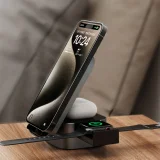 3 az 1-ben A11Pro+ 15 W-os induktív töltő telefonhoz, okosórához és fülhallgatóhoz – fekete 4