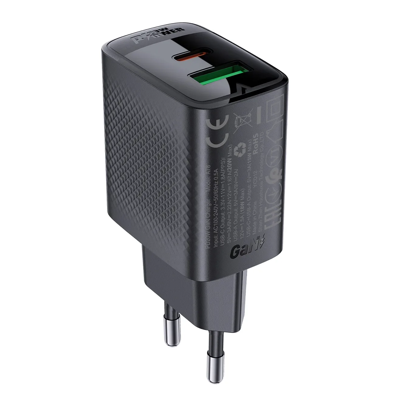 Ładowarka sieciowa A78 GaN USB-A USB-C PD 20W - czarna Ładowarka sieciowa A78 GaN USB-A USB-C PD 20W - czarna