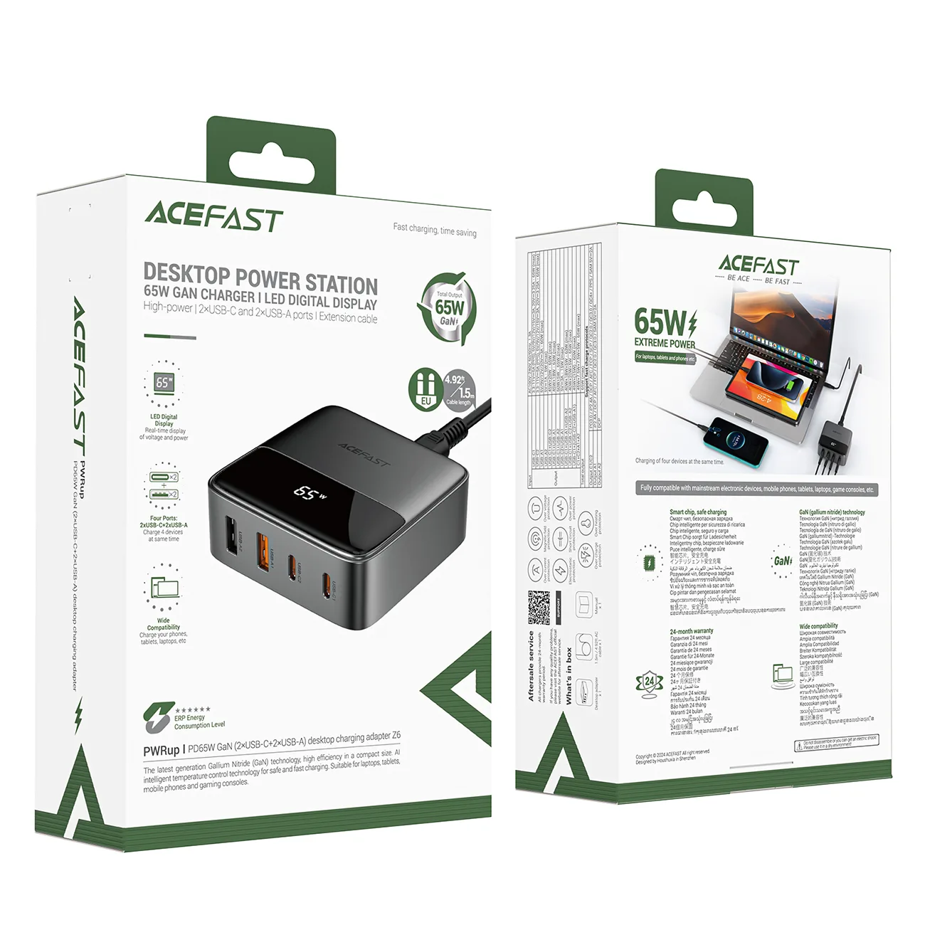 Ładowarka sieciowa stacja zasilania biurkowa Z6 GaN 2x USB-A 2x USB-C PD 65W - czarna 5