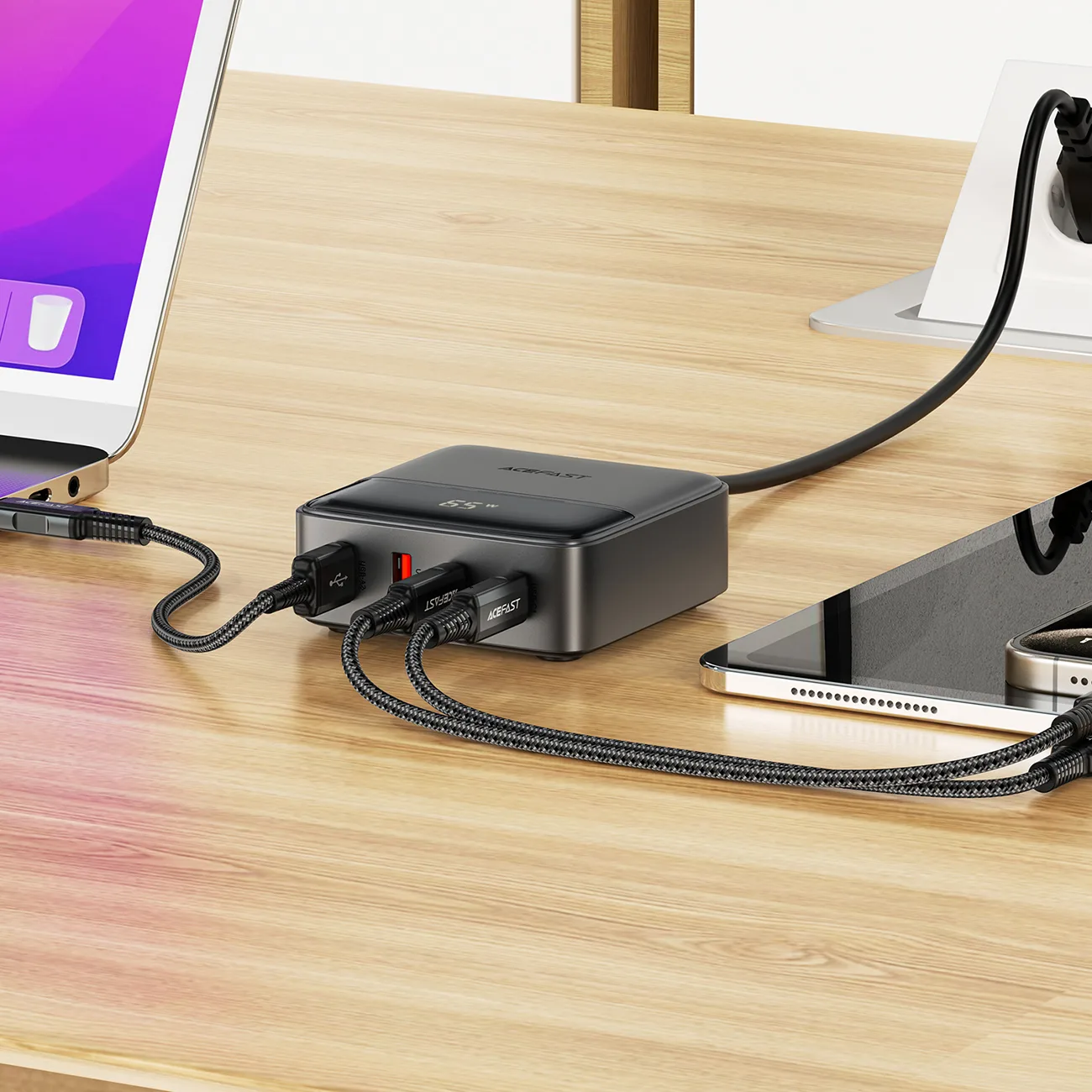 Ładowarka sieciowa stacja zasilania biurkowa Z6 GaN 2x USB-A 2x USB-C PD 65W - czarna 6